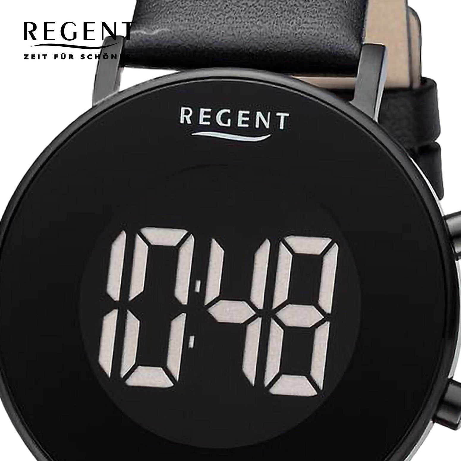 Regent Quarzuhr Regent Herren Armbanduhr Armbanduhr groß Uhrzeit Lederarmband, rund, Herren Digital, 40mm), (ca. extra