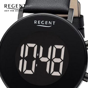 Regent Quarzuhr Regent Herren Armbanduhr Digital, Herren Armbanduhr rund, extra groß (ca. 40mm), Lederarmband