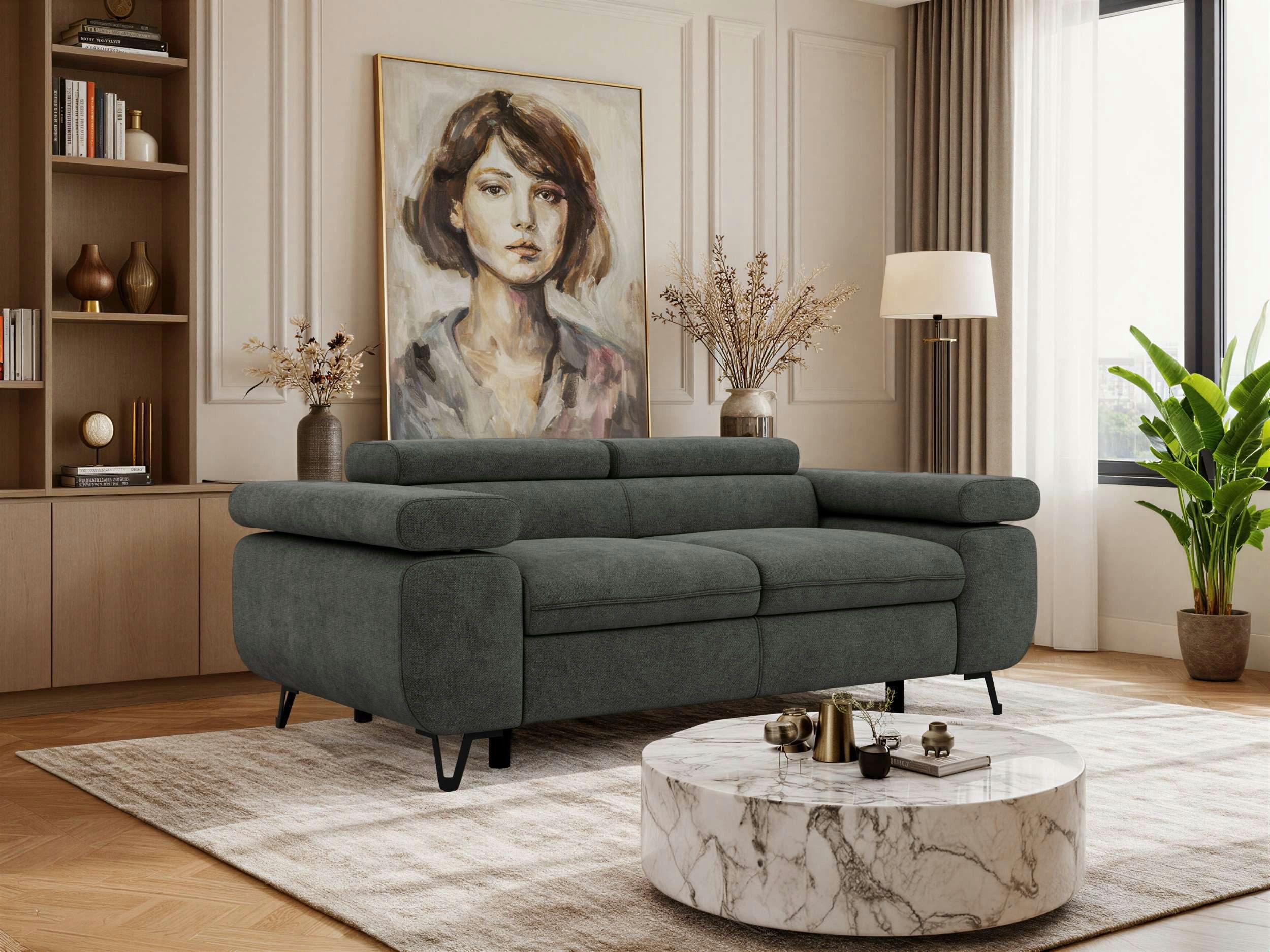 MKS MÖBEL Sofa PETER, Couch mit verstellbaren Armlehnen, 2-Sitzer Sofa, Wellenfedern