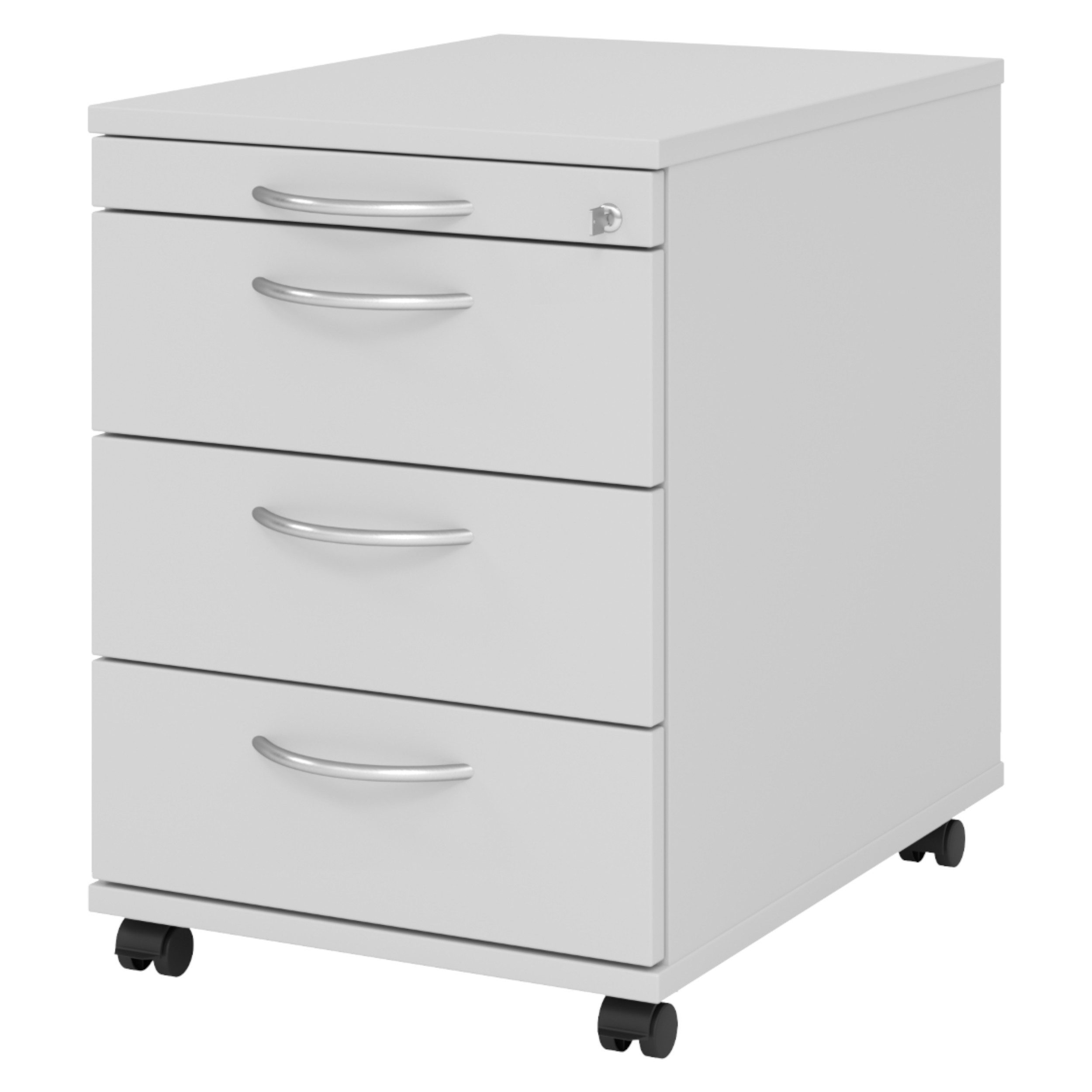 bümö Rollcontainer office Bürocontainer - 3 Materialschubladen, Dekor: Grau mit Bogengriff (Metall)