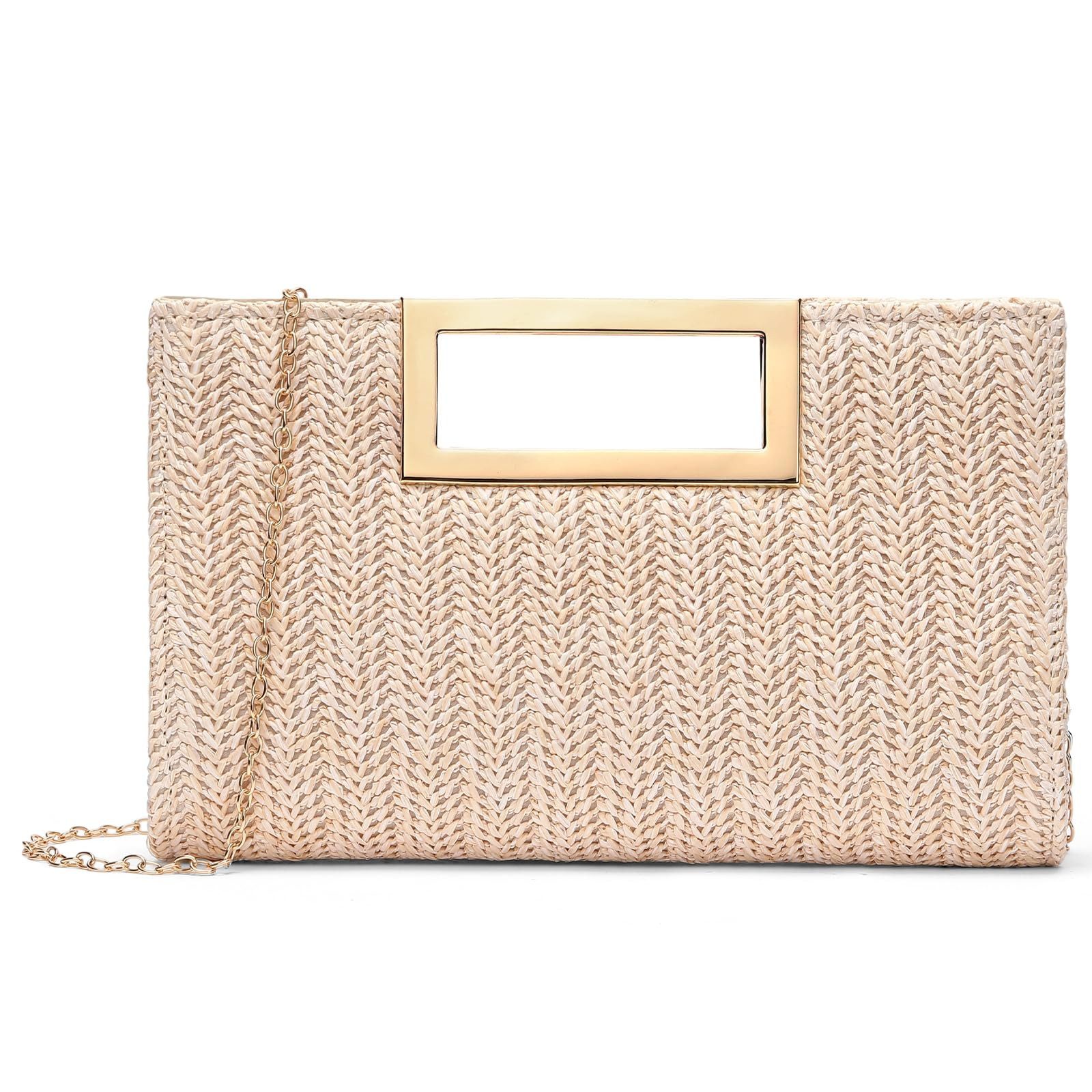 Zaewry Clutch Schicke Stroh-Clutch für Damen mit Tragegriff – sommerliche Handtasche, ideal als Urlaubstasche und geflochtene Boho-Strandtasche