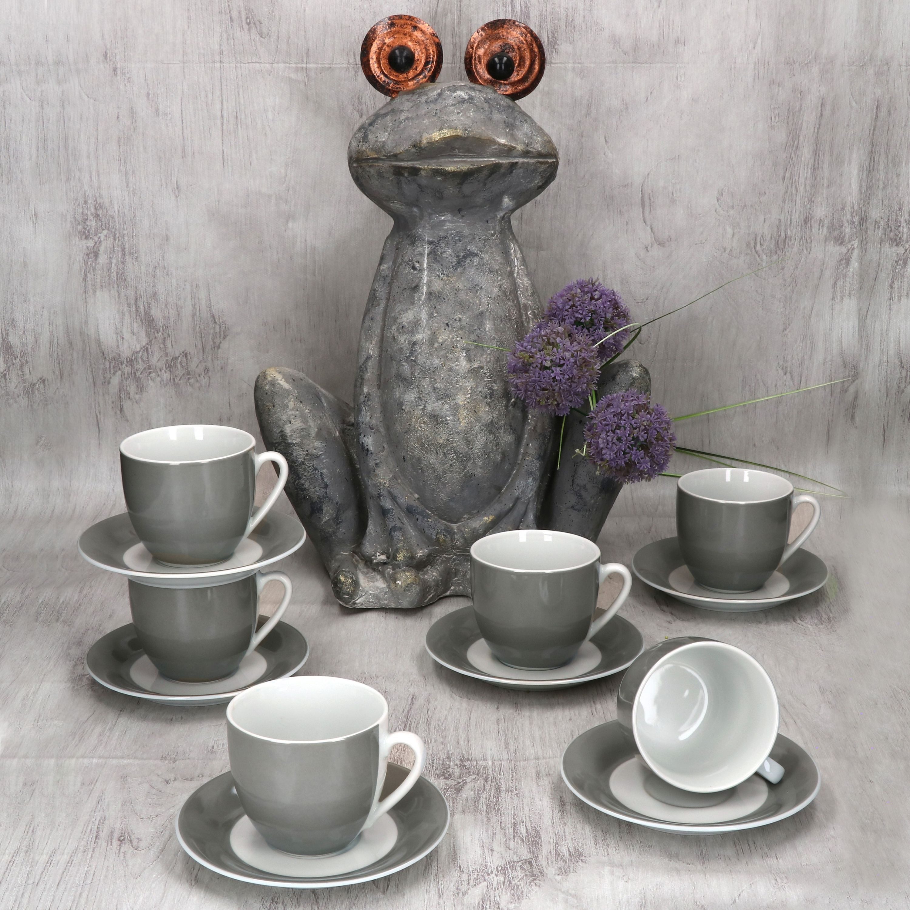 MamboCat Tasse 6er Set Variant Grau Kaffeetassen mit Untertassen für 6 Personen, Porzellan