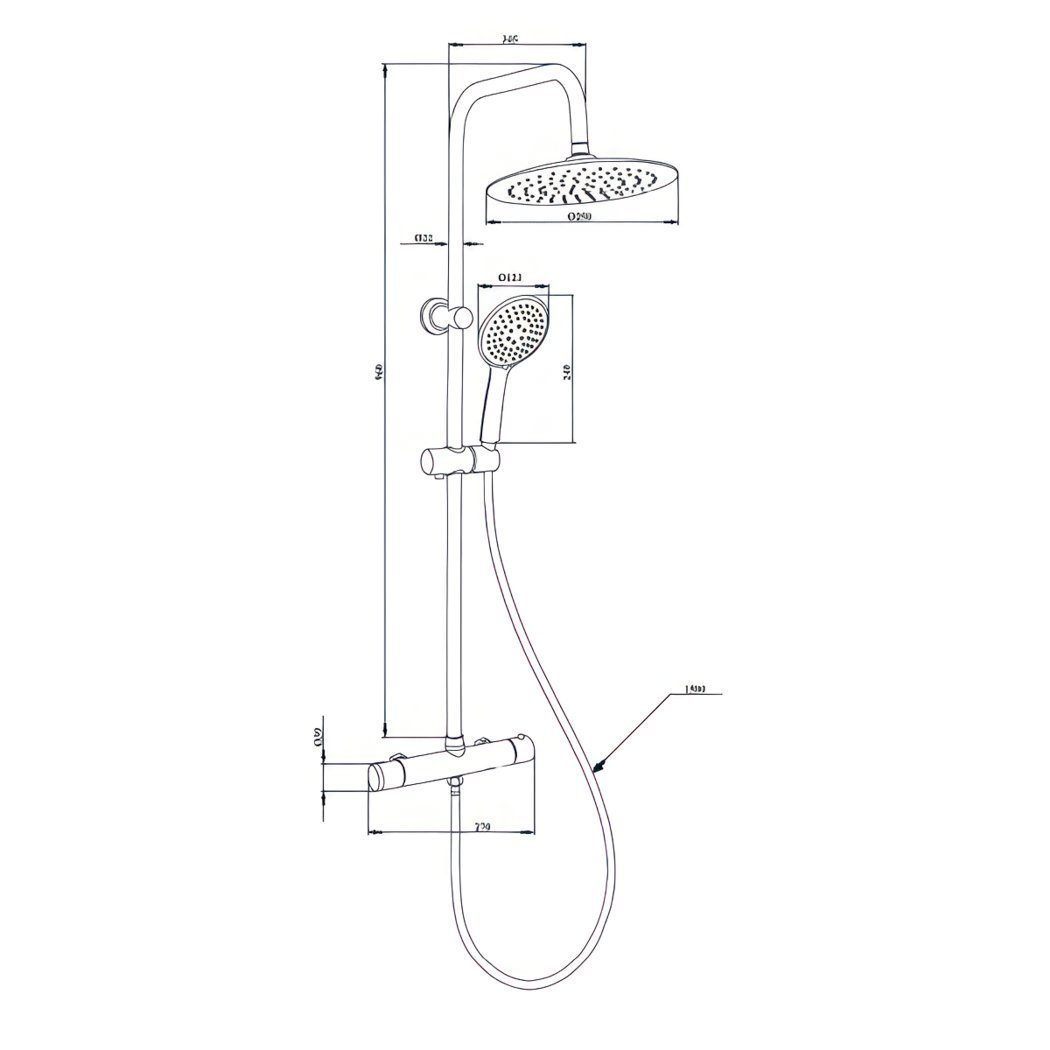 Höhe 3 Duschsystem MUSTA Regendusche Thermostat 98 cm, Brausegarnitur Silber Mischbatterie, KOLMAN mit in Strahlart(en),