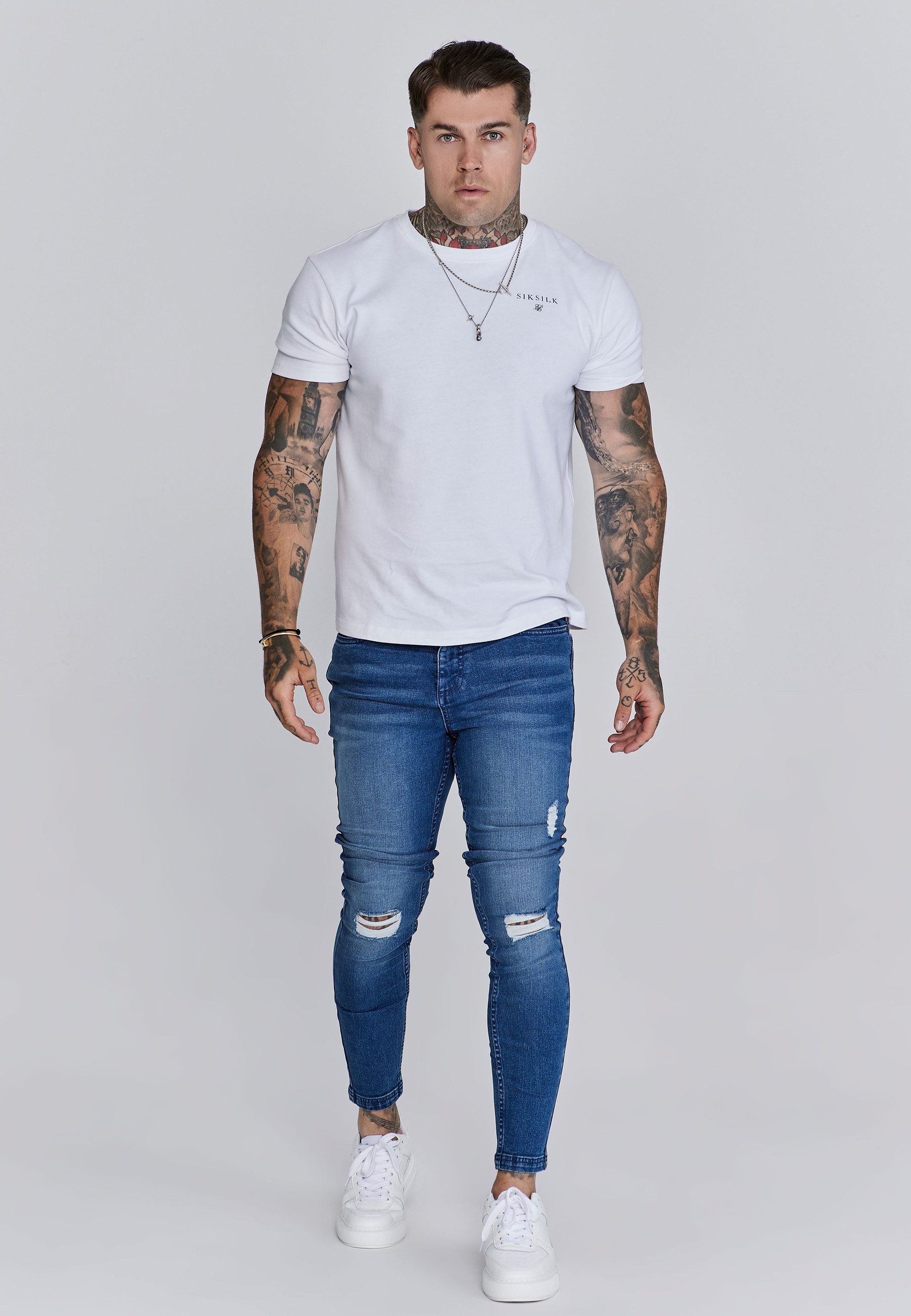 Siksilk Skinny-fit-Jeans SikSilk Herren Blaue Distressed Skinny Jeans