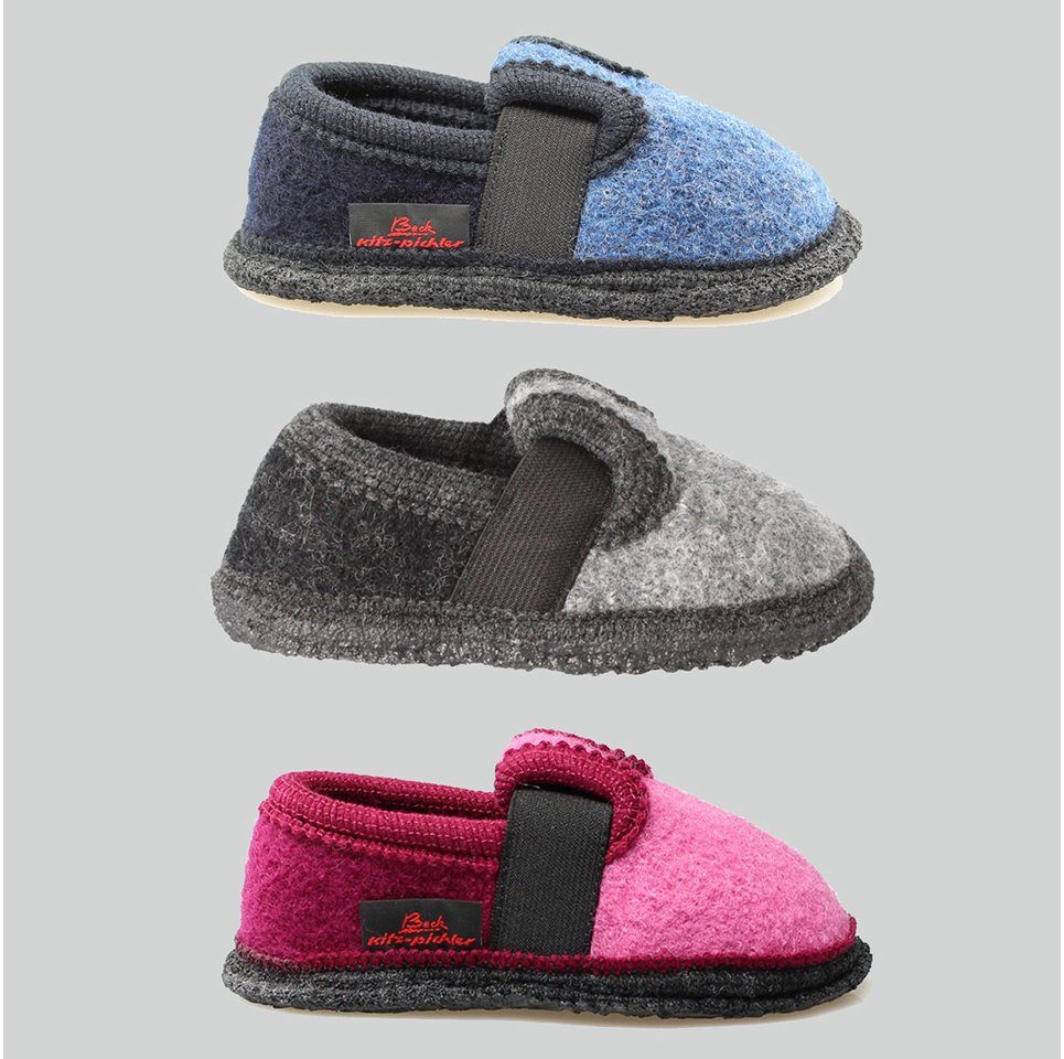 Beck Hüttenschuh Bobby Hüttenschuhe (aus Österreich, reine Schurwolle, warme Füße für Kita, Schule und Zuhause) rutschfeste Sohle