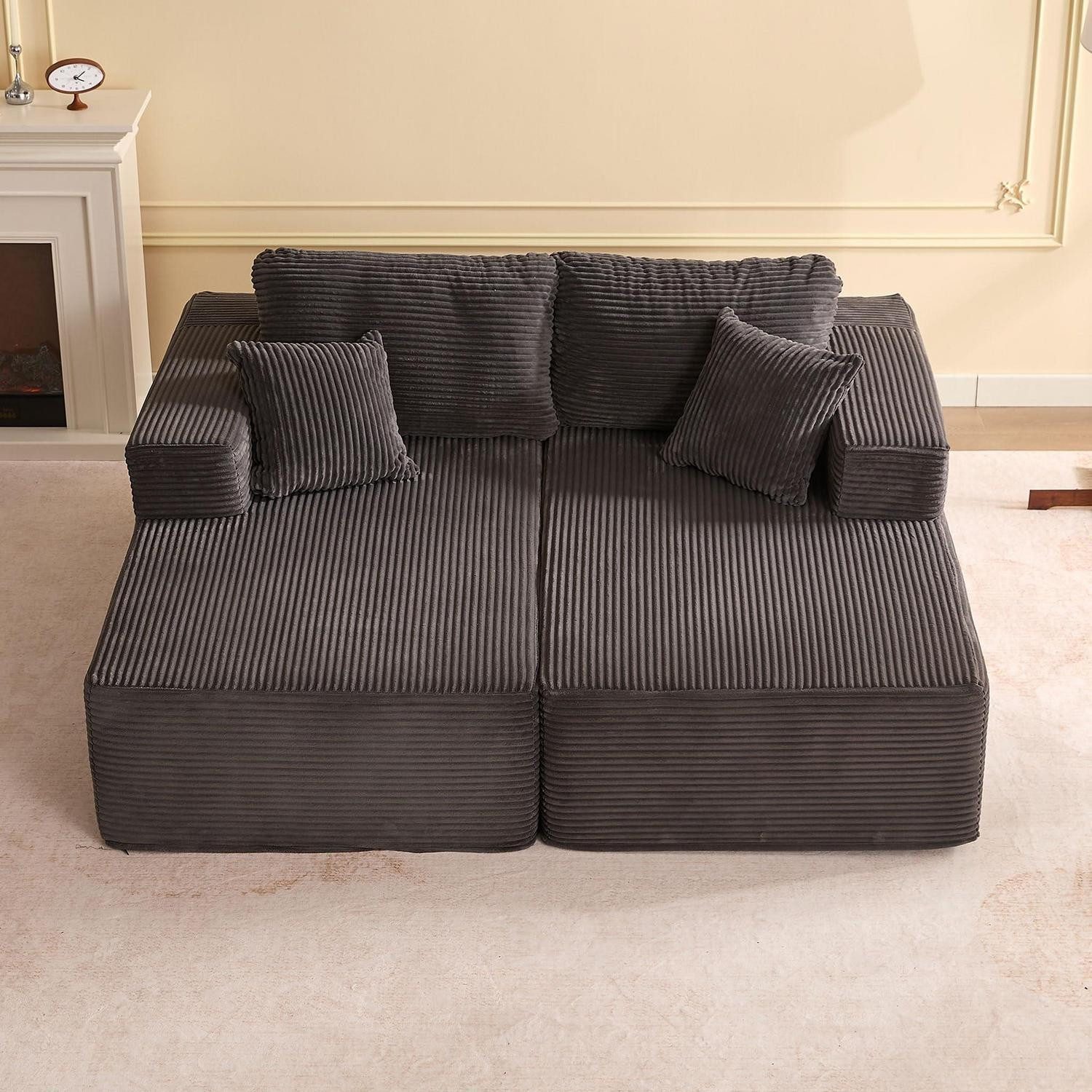 LuxusKollektion Wohnlandschaft Modulsofa 194 cm Ecksofa Chaiselongue Schlafsofa Grau Recamiere-Sofa, Sofa U-form