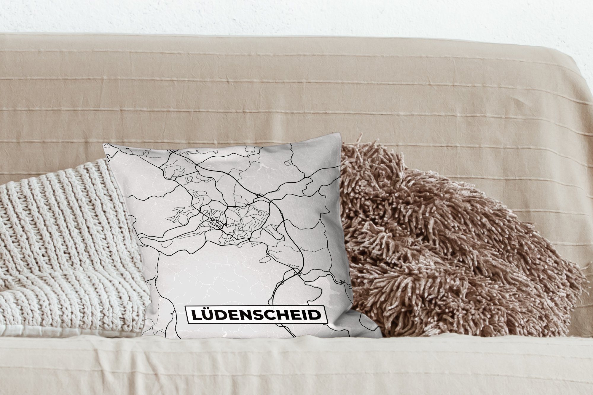 Karte - Schlafzimmer, Deutschland Lüdenscheid Wohzimmer, Karte Zierkissen Stadtplan, - - Füllung Sofakissen - MuchoWow Dekokissen mit für Deko,
