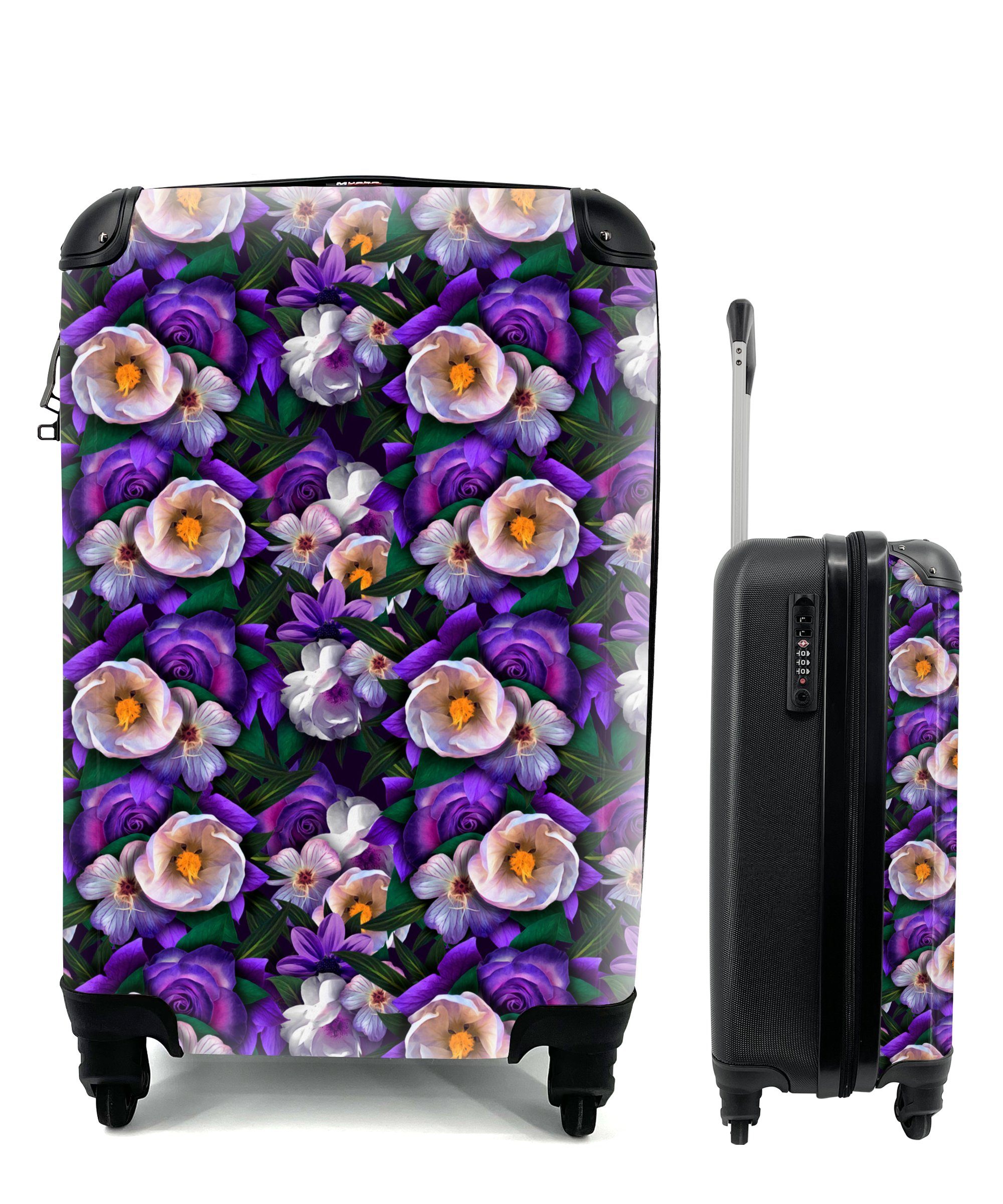 MuchoWow Handgepäckkoffer Blumen - Lila - Anemone, 4 Rollen, Reisetasche mit rollen, Handgepäck für Ferien, Trolley, Reisekoffer