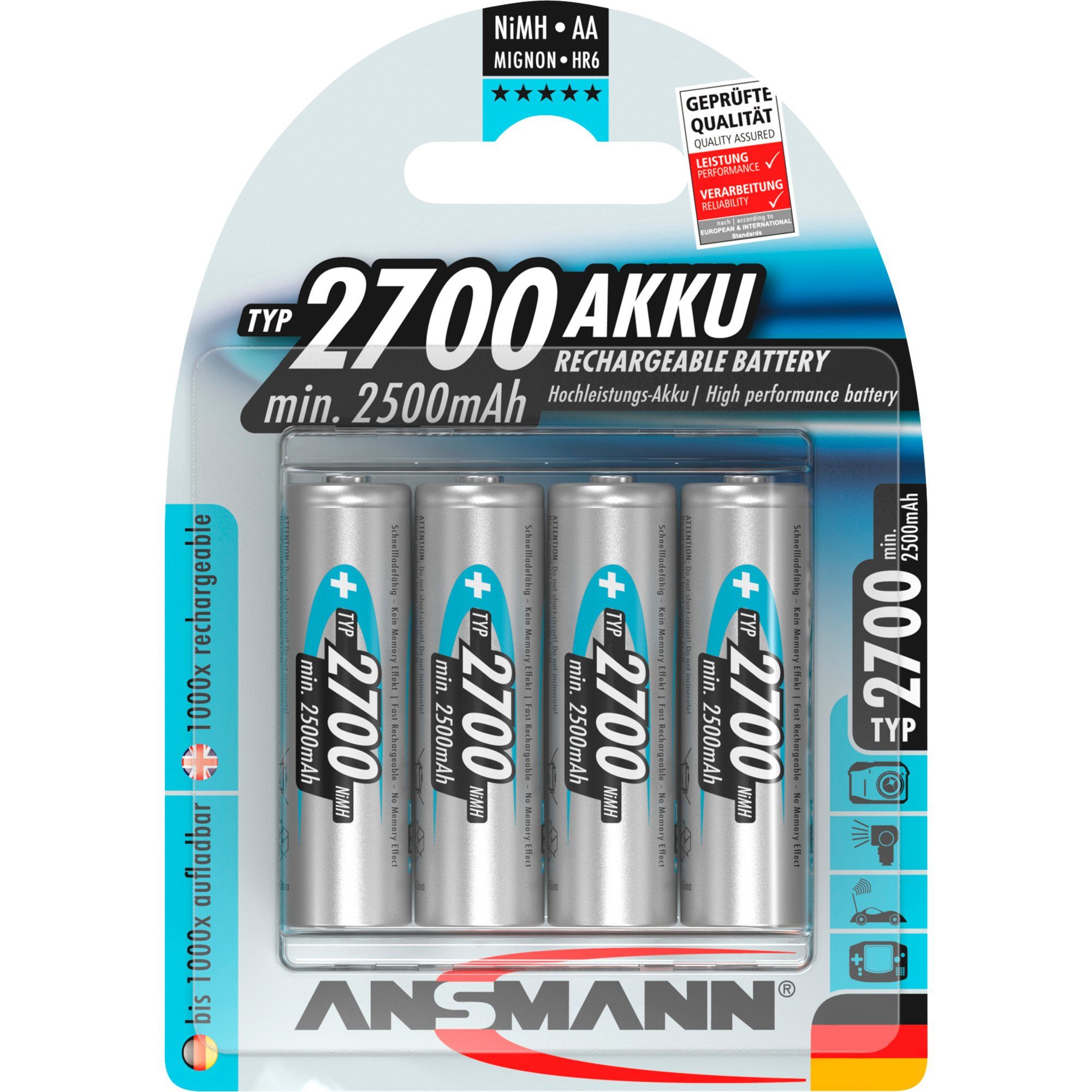 Ansmann 2700mAh, Akku, (4x AA (Mignon) Akku