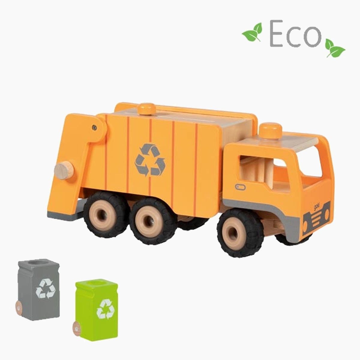 goki Spielzeug-Müllwagen Müllwagen Eco, (Packung, 3-tlg., 3 er set), mit Gummibereifung und Ausschubfunktion