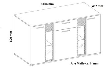 Küchen-Preisbombe Kommode Salsa 2 Lamellenoptik Anbauwand Wohnwand Sideboard MDF Artisan + Weiss