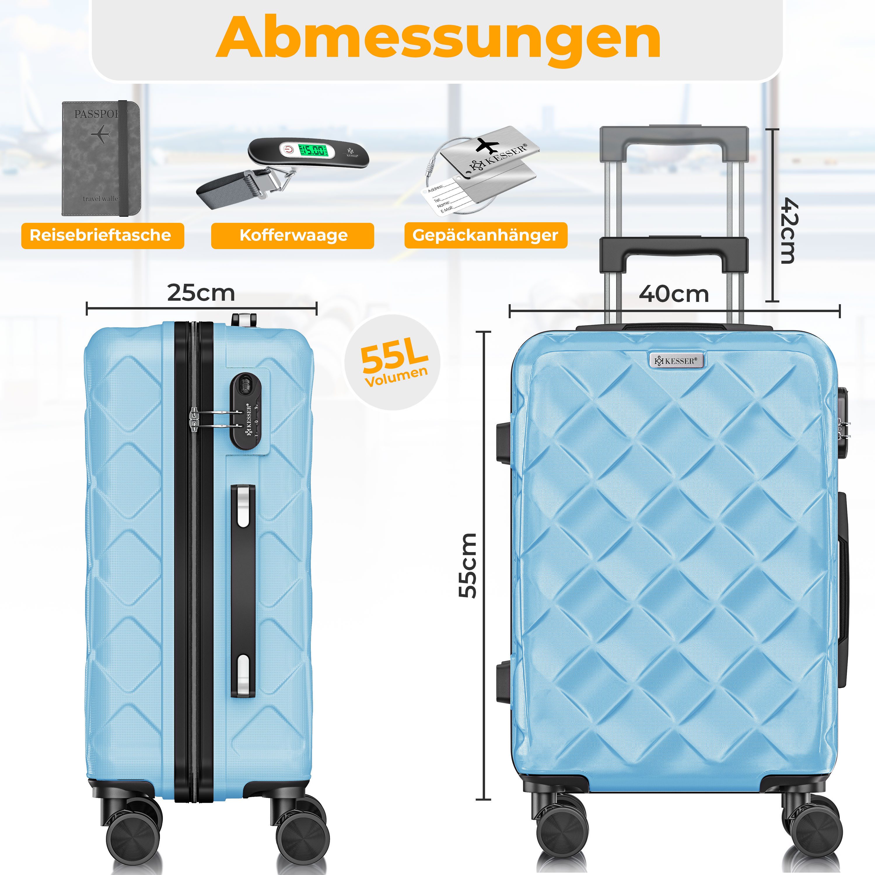 KESSER Hartschalen-Trolley Reisekoffer, 4 Rollen, ABS Hartschalenkoffer mit Zahlenschloss Kofferwaage & Reisebrieftasche – Bild 2 von 5