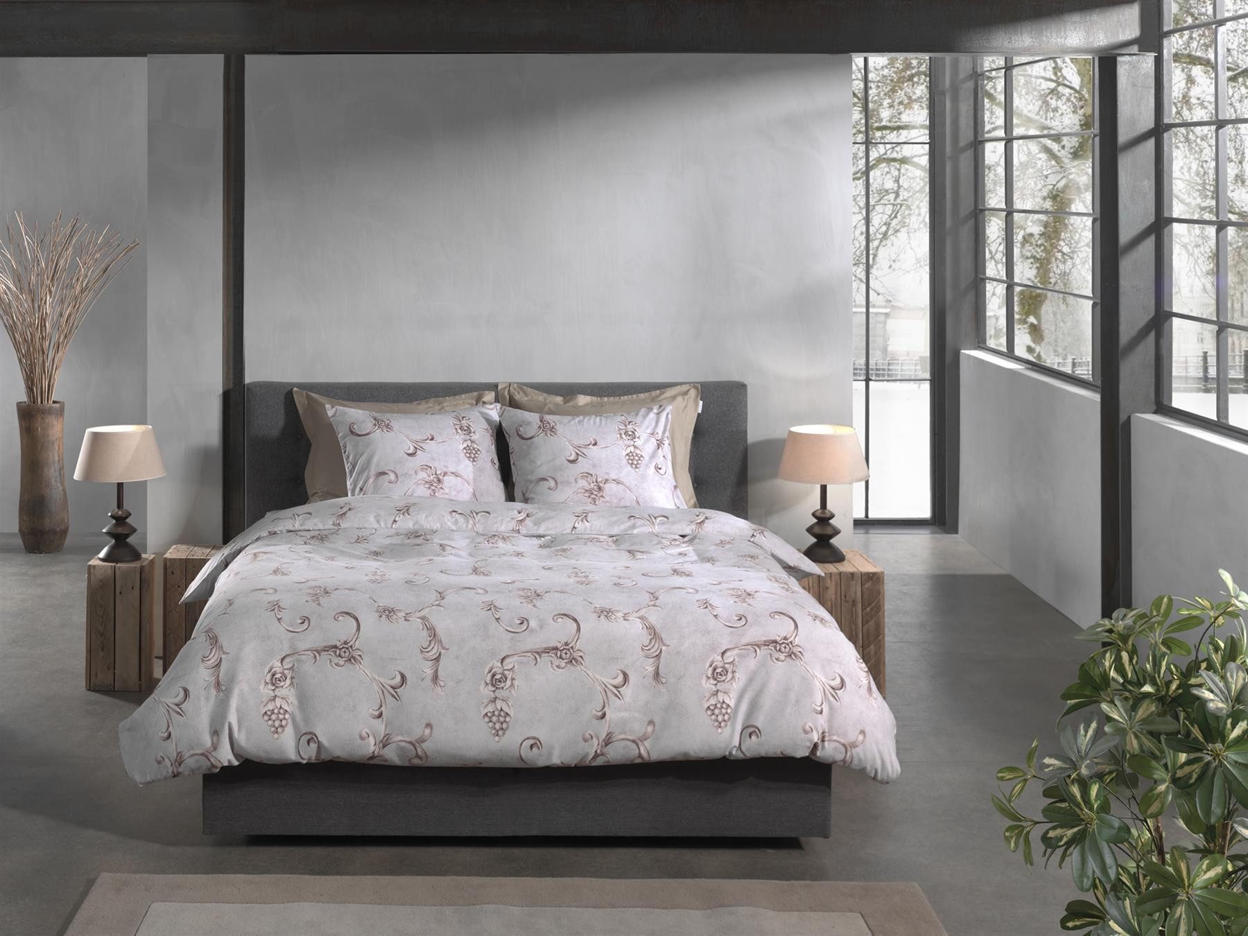 Heckett and Lane Bettwäsche Rosalie Bettwäsche 155 Grey 155x220 Grey Ornament, Flanell, 2 teilig, Bettwäsche 155x220 Baumwollbettwäsche Flanell Ornament