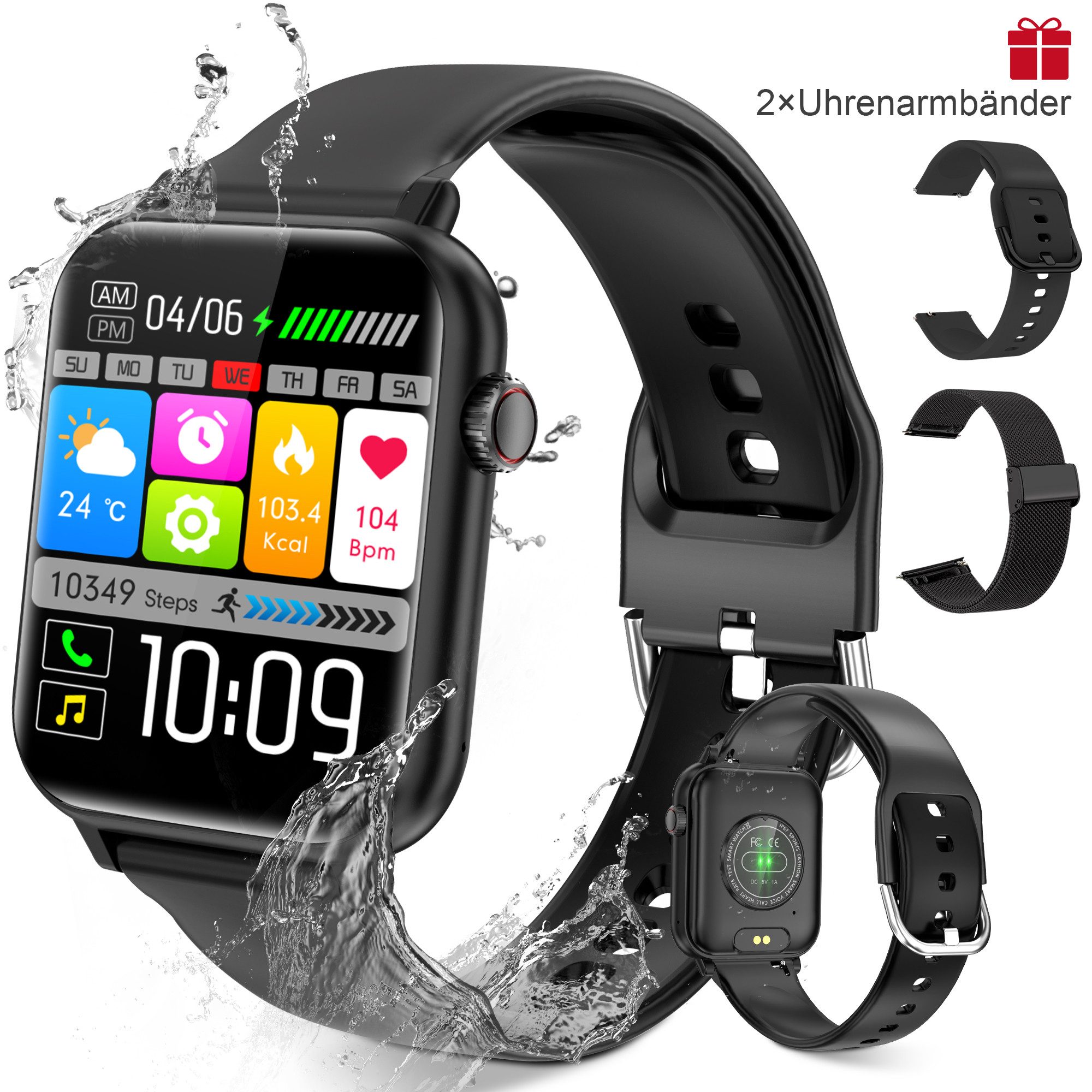 Smartwatch,Fitness Tracker uhr für Damen Herren mit Telefonfunktion Smartwatch