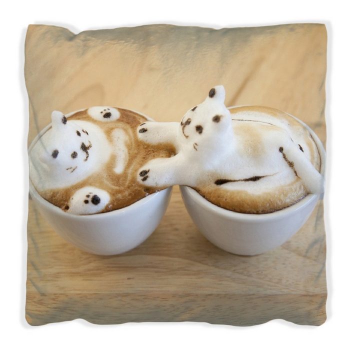 Wallario Dekokissen Süße Milchschaum Katzen auf Kaffee handgenäht