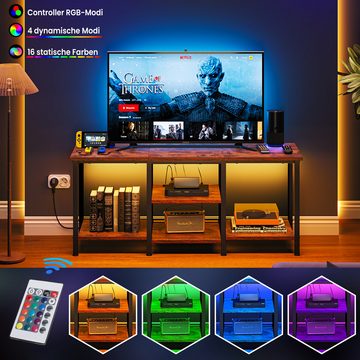 Dripex Lowboard TV Schrank mit LED und Steckdosen Lowboard Fernsehtisch, Retrobraun, 120x40x52 cm, für Fernseher bis zu 55 Zoll