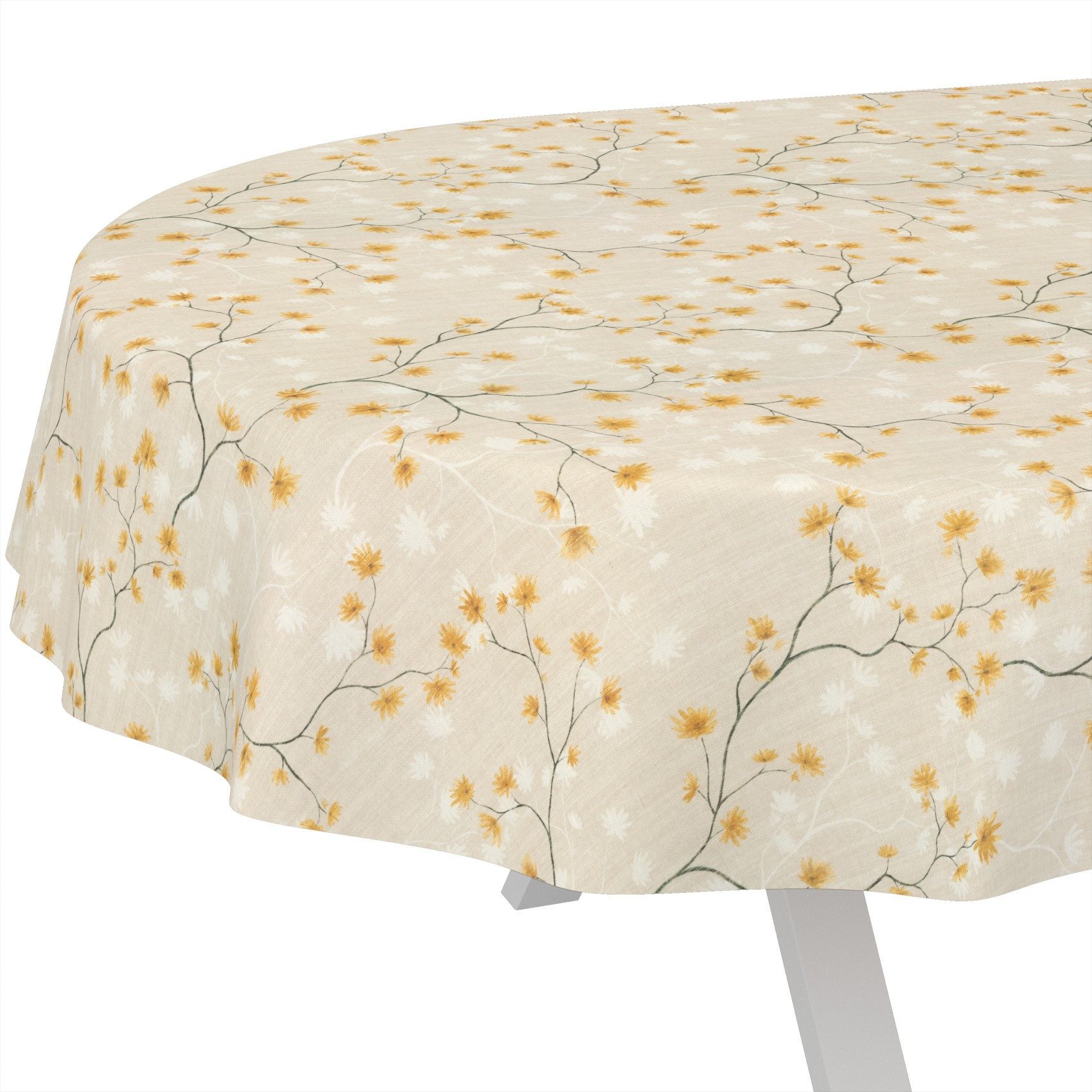 ANRO Tischdecke abwaschbar LANA Magnolie-Chloe Wachstuch 2.0 (Einzelstück 1-tlg), wasserabweisend Magnolie-Chloe Beige Oval 160x140cm