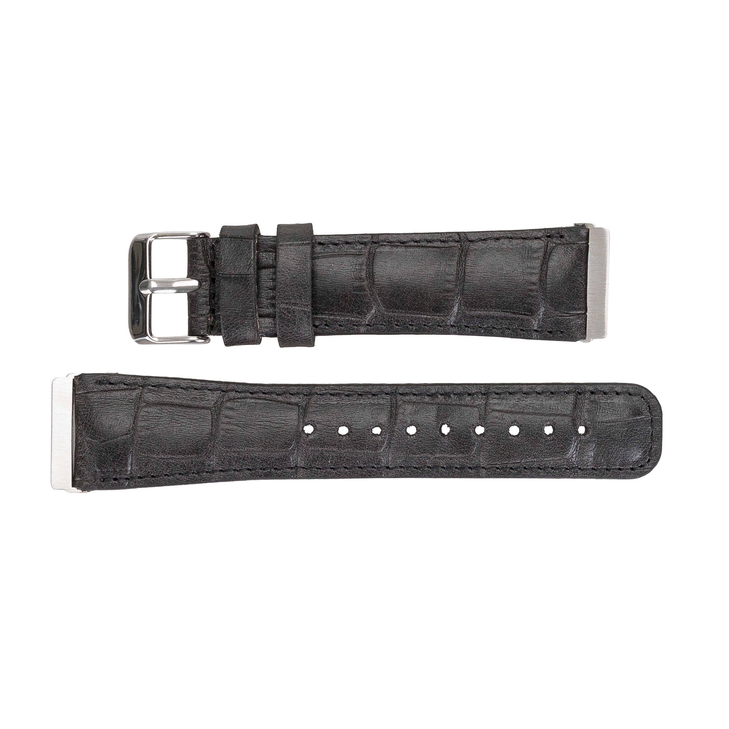 Renna Leather 2 Ersatzarmband Leder Schwarz Smartwatch-Armband 3 Fitbit Armband & Croco Sense 4 Versa / / Echtes