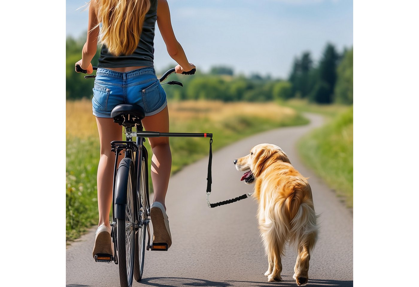 PawHut Fahrradleine Hunde Fahrradleine Abnehmbare Flexible, Stahl, Polyester (Fahrrad Hundeleine, 1-tlg., Hundeleine), für Fahrrad, Radfahren, Training, Joggen, Schwarz