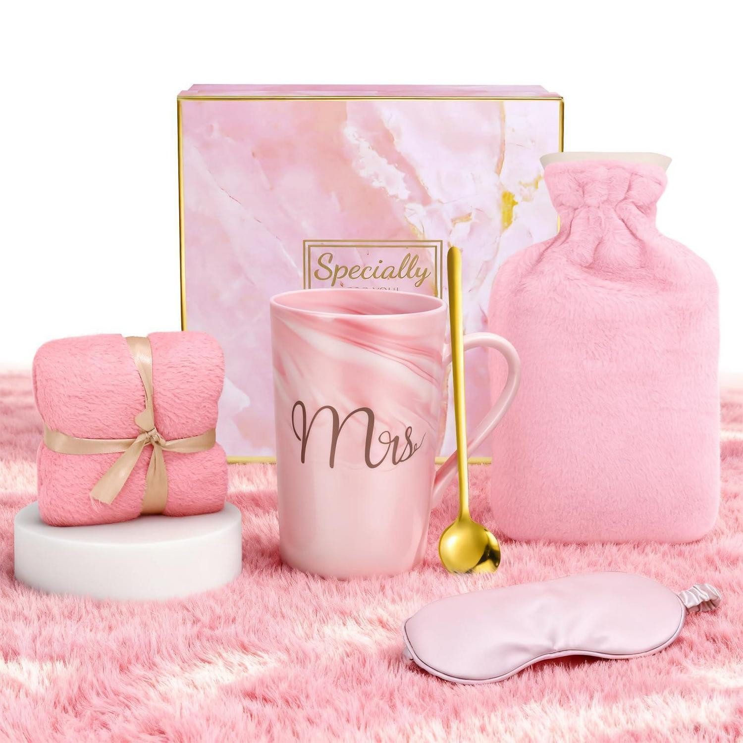 LuxusKollektion Wärmflasche Wärmflaschen Geschenkset Rosa mit Becher & Zubehör