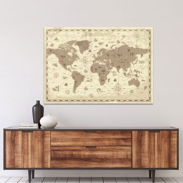 WallSpirit Leinwandbild "Antike Weltkarte" - moderner Kunstdruck - XXL Wandbild, Leinwandbild geeignet für alle Wohnbereiche