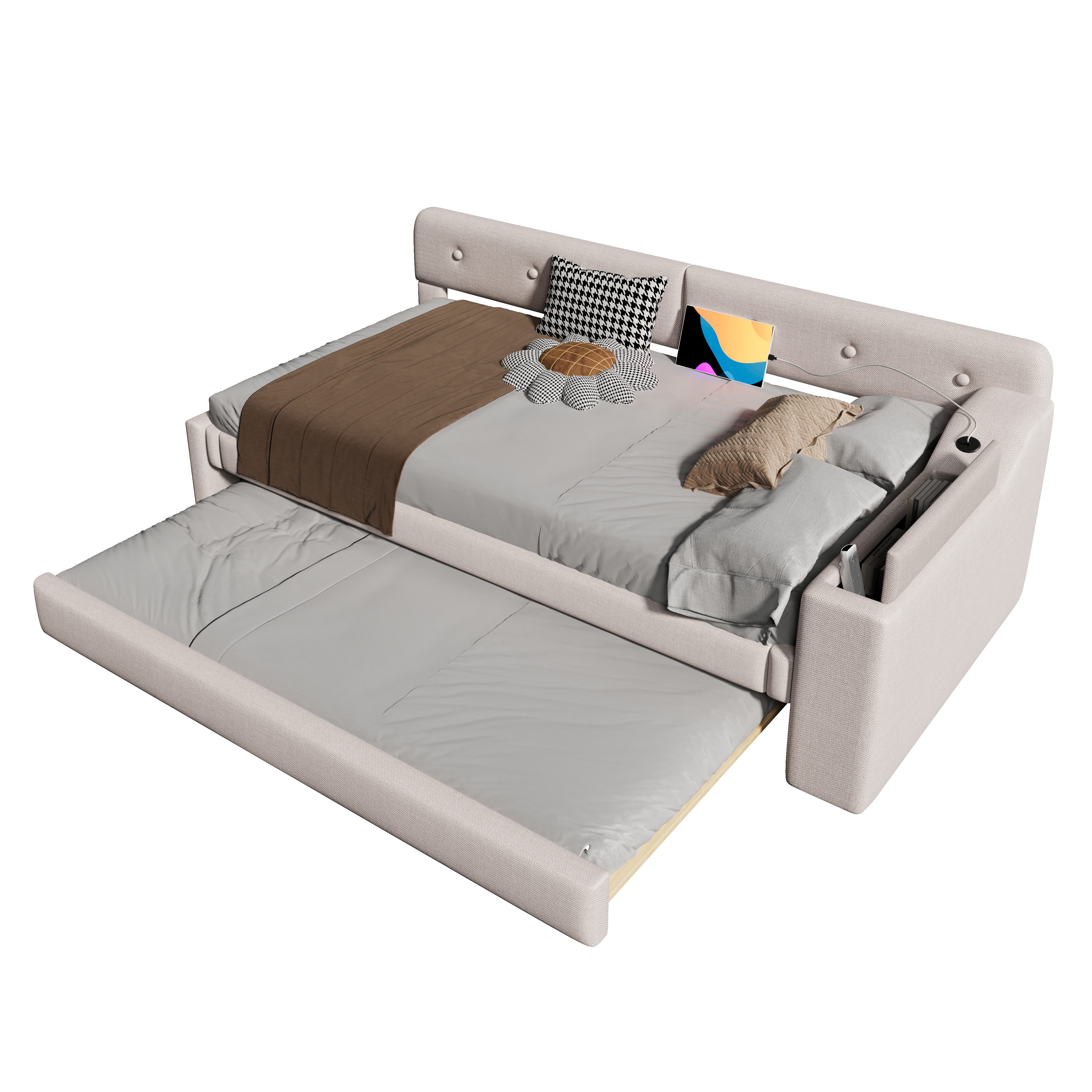 TavilaEcon Stapelbett Multifunktionales Schlafsofa mit Stauraum in Armlehnen, ausziehbares Bett mit Stützfüßen