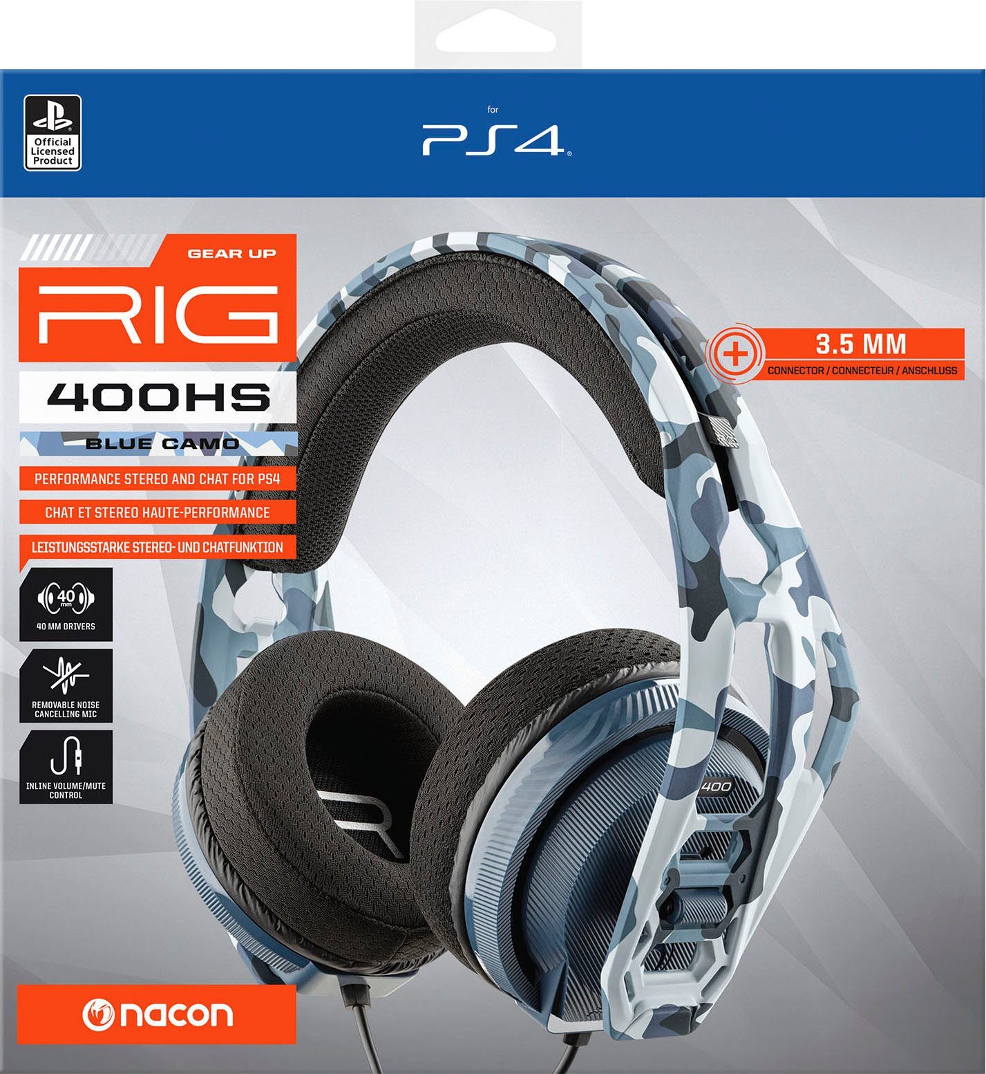 (Mikrofon Gaming-Headset 3,5mm Stereo-Gaming-Headset, Ear, /5) PS4 nacon abnehmbar, 400HS Klinke, PC, Over kabelgebunden RIG blau,