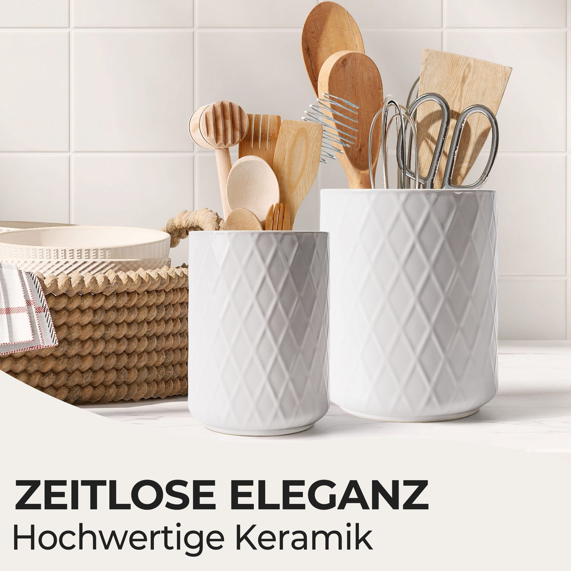 MiaMio Besteckhalter Palmanova Diamantmuster Weiß, (Set, 2-tlg., 2er-Set), Diamantmuster, 2er-Set
