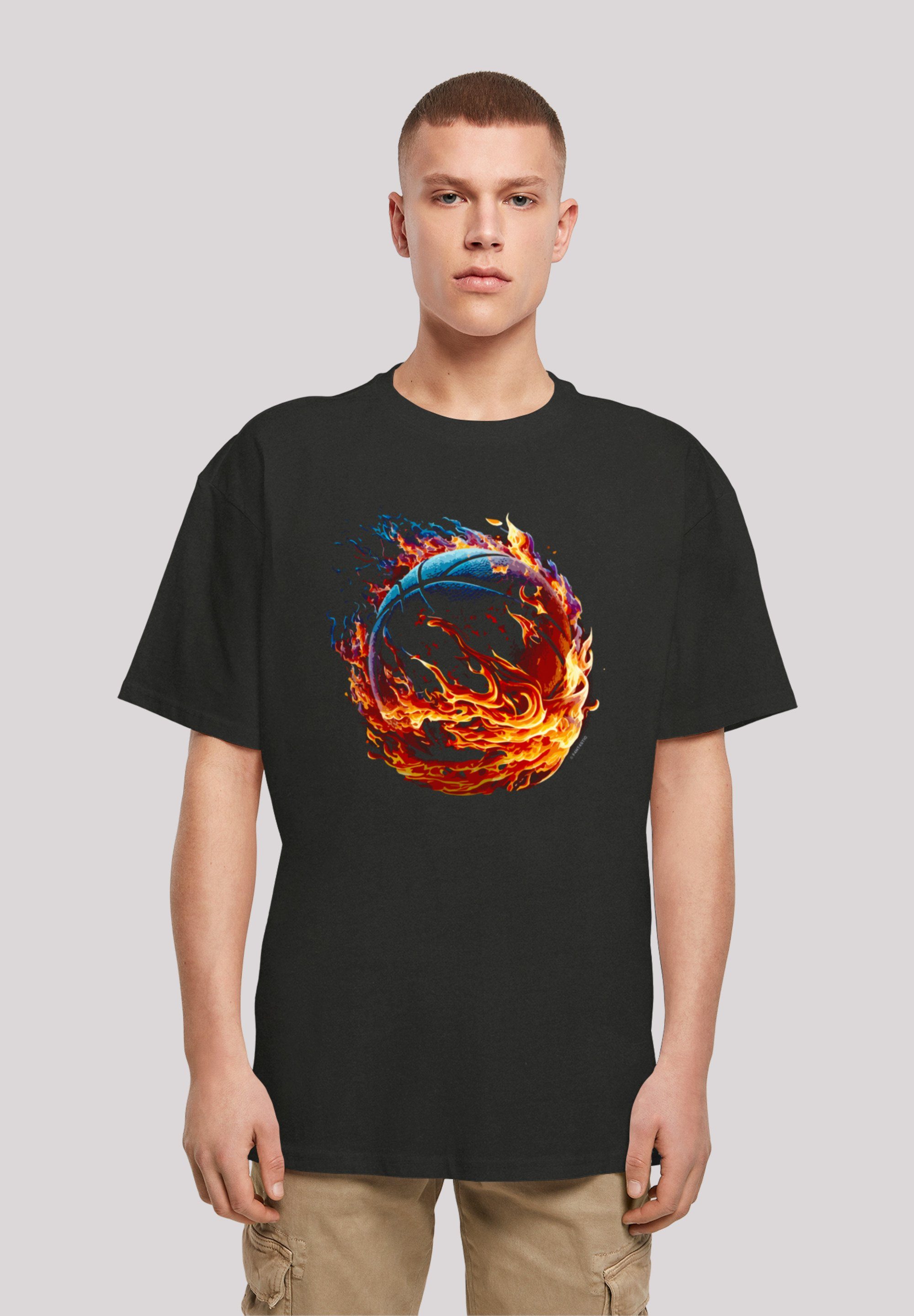 F4NT4STIC T-Shirt Basketball On Fire Sport OVERSIZE TEE Print schwarz