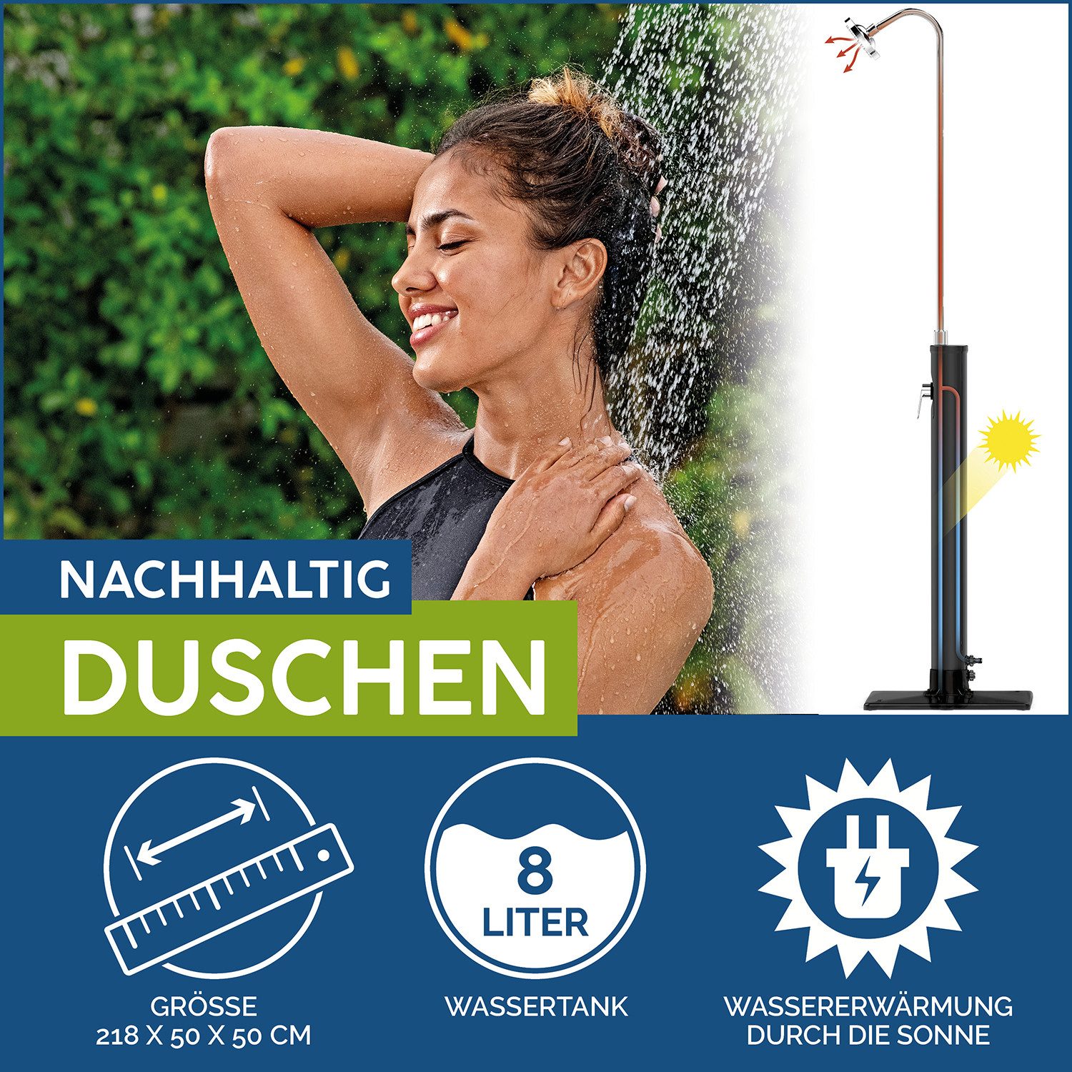 Bestway Solardusche Solarflow™ 8 Liter (Packung, 1 St., Regler zum Verstellen von Wasserfluss und Temperatur), zur Wassererwärmung durch die Sonne
