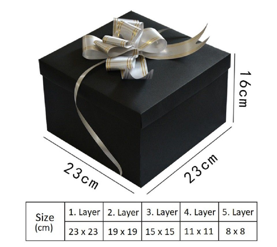 101DIYStudio Geschenkbox Leere Explosionsbox Geburtstag zum Selbstbasteln (Geschenk Geburtstag, Hochzeit, Weihnachten, 5-Schichten+Geschenktasche), Inkl. Zubehör und Videoanleitung