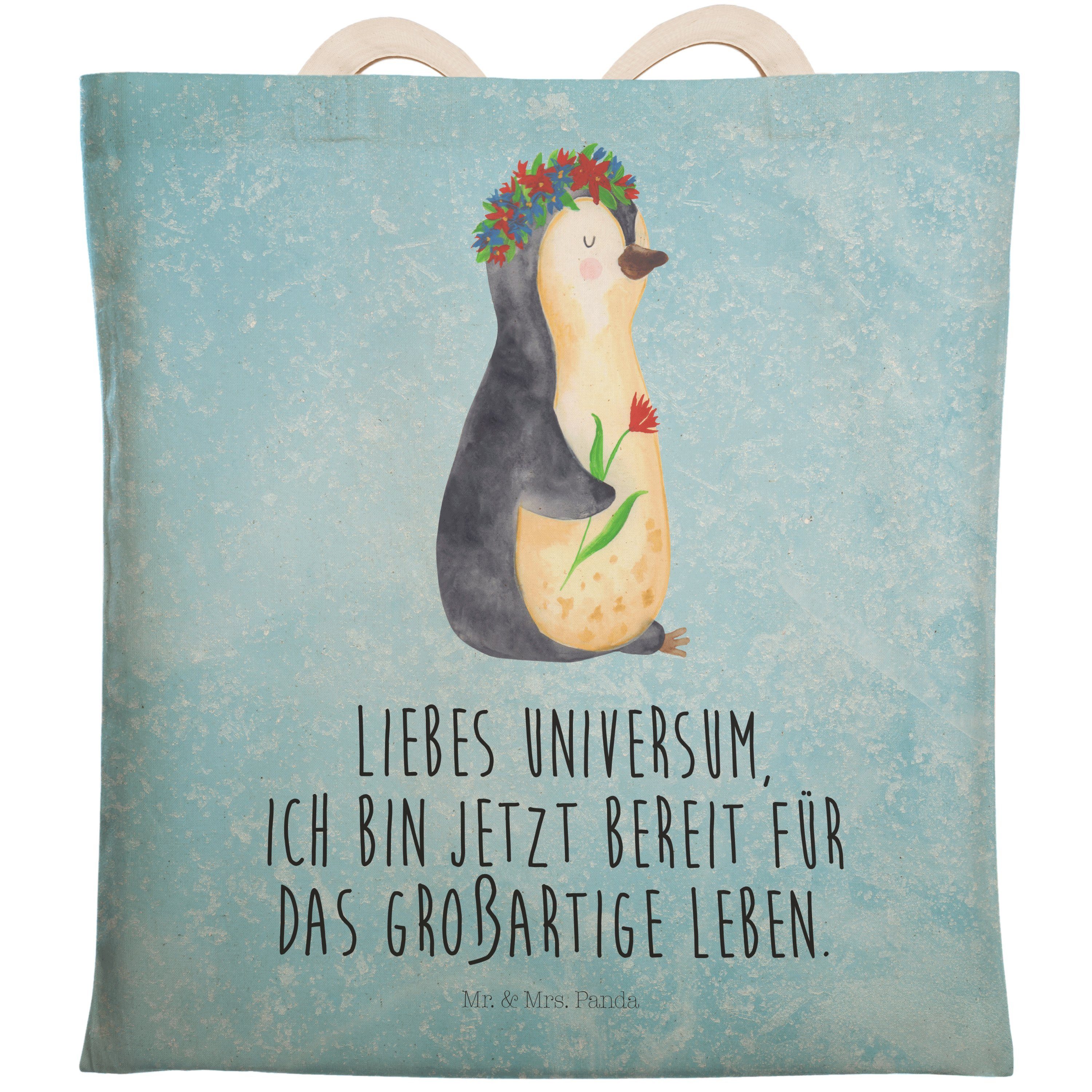 Pinguin Panda Eisblau (1-tlg) Blumenkranz Mrs. Tragetasche - Stofftasche, Mr. Unive & Geschenk, - Shopper,