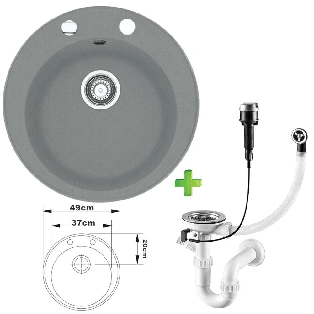 Faizee Home Granitspüle Vela Ø 49cm verschiedene Farben wahlweise mit o. oh günstig online kaufen