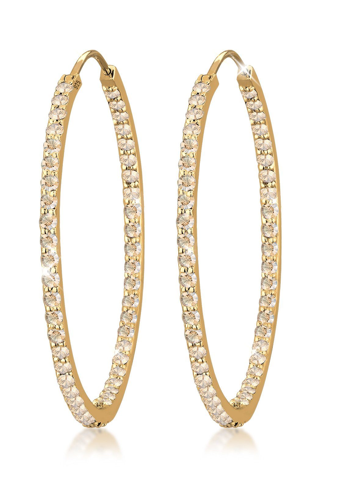 Elli Premium Paar Creolen Creolen Weiß 925 Sterling Silber, mit Kristallen günstig online kaufen