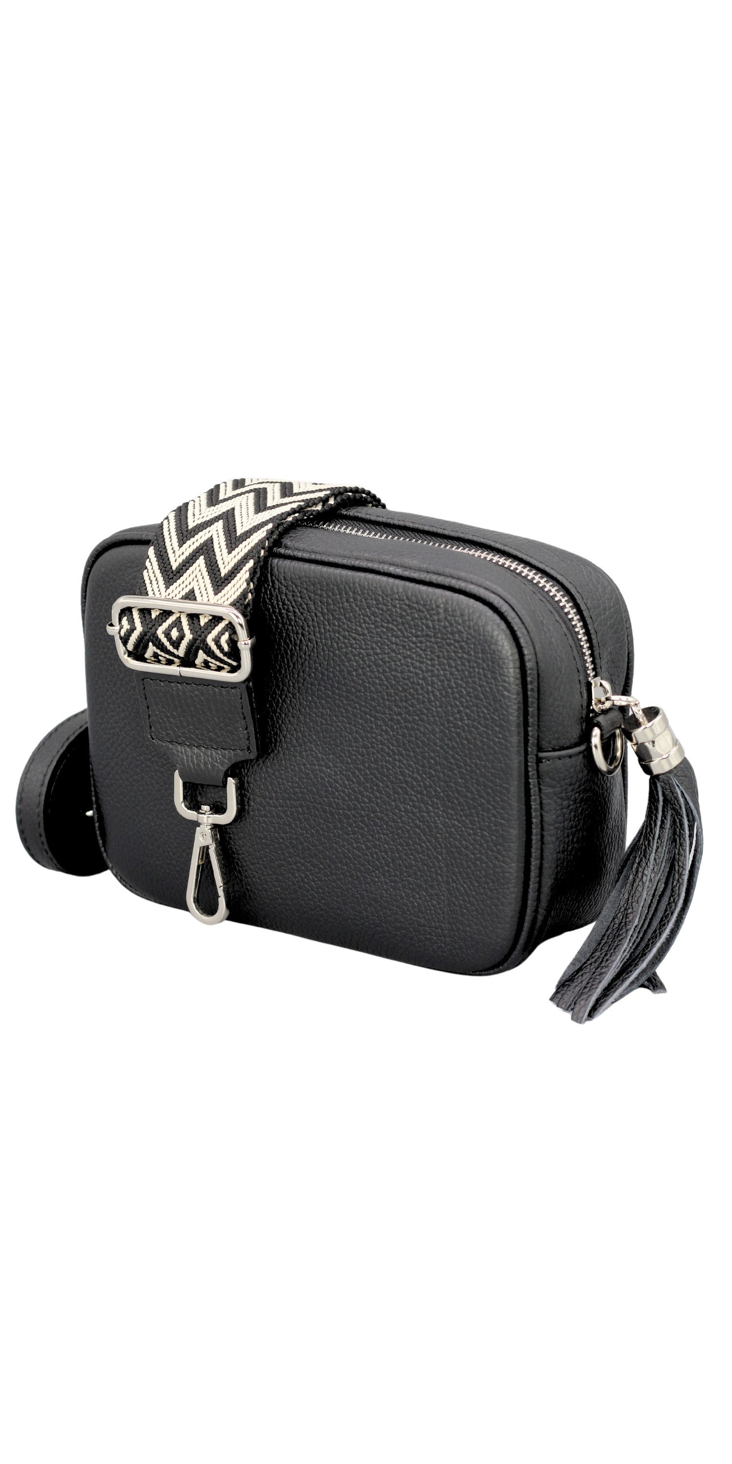 Adel Bags Schultertasche QUASTE Umhängetasche für Damen, Schultertasche, Crossbody Bag, aus echtem Leder, Hergestellt in Italien, mit gemustertem Gürtel