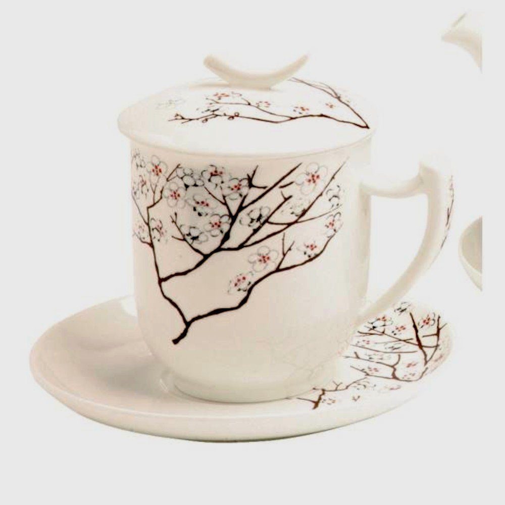 TeaLogic Tasse Kirschblüten, Porzellan, Weiß L:12.5cm H:10.5cm D:9cm Porzellan