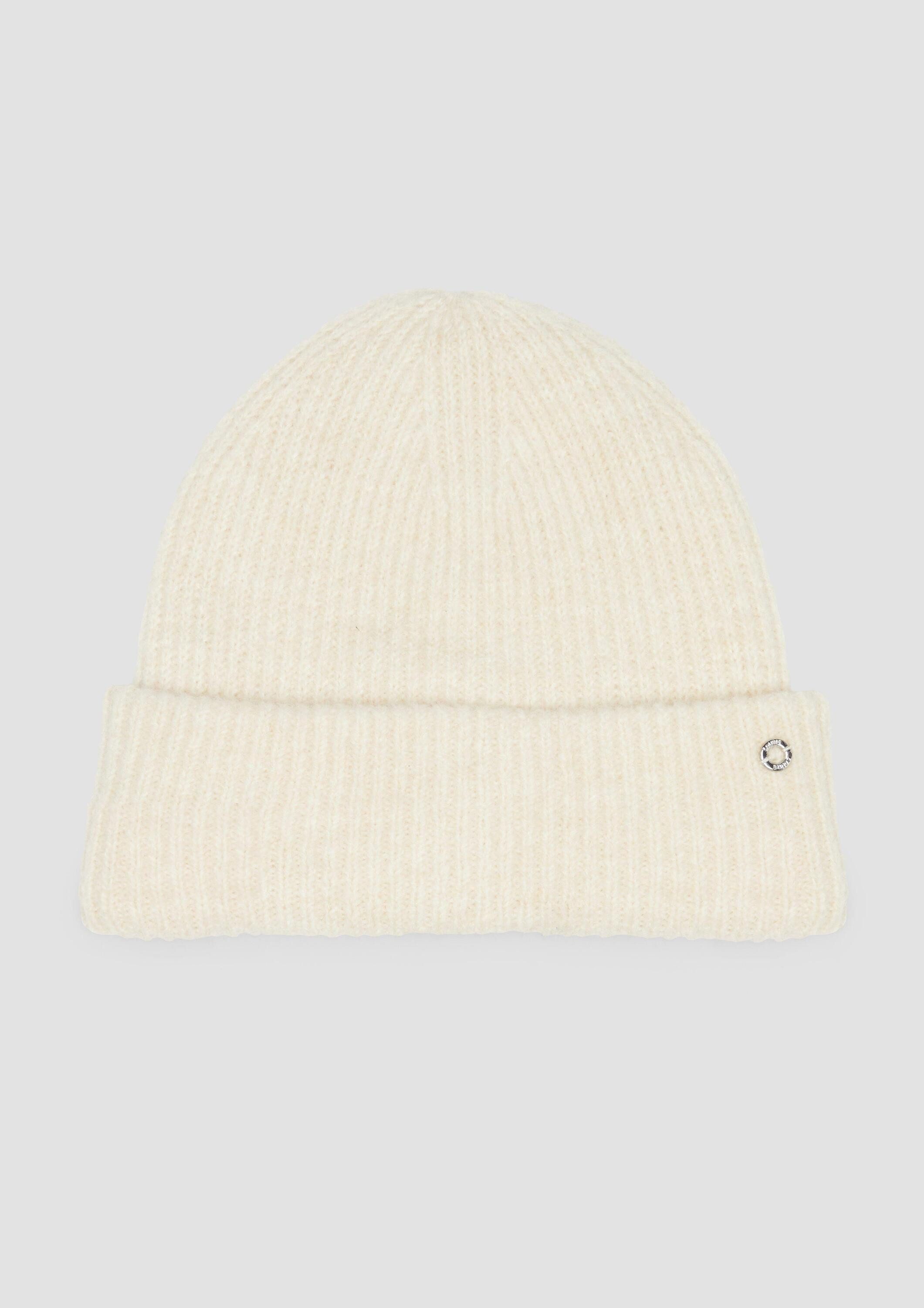 s.Oliver Strickmütze Mütze Beanie mit Umschlag und Logo-Detail