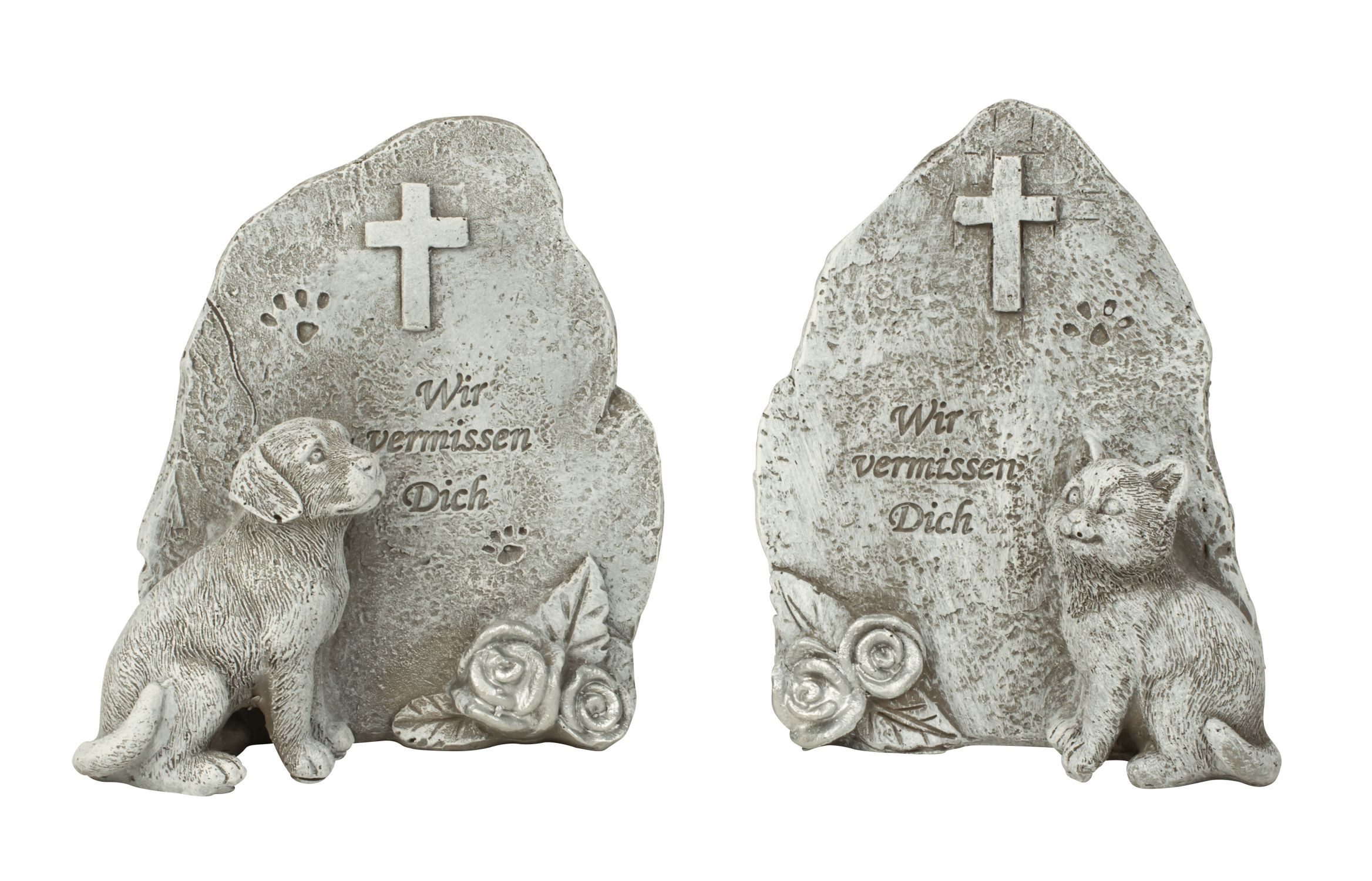 Mel-O-Design Dekofigur Grabstein mit Hund & Katze "Wir vermissen Dich" (Stück, 1 St., 1), mit Inschrift