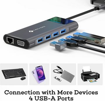 NOVOO »12 in 1 Triple Display« USB-Adapter USB-C zu 100W PD, HDMI*2, VGA, LAN, SD/TF, USB3.0*2, USB2.0*2, 3.5mm, USB-C Adapter