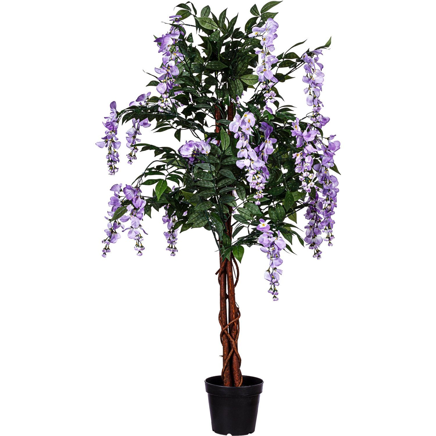 Kunstbaum Künstlicher Wisteria Baum Blauregen Kunstpflanze Wisteriabaum, PLANTASIA, Höhe 150,00 cm, 945 Blätter, Echtholzstamm, Violette Blüten