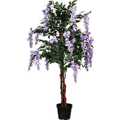 Kunstbaum Künstlicher Wisteria Baum Blauregen Kunstpflanze Wisteriabaum, PLANTASIA, Höhe 150,00 cm, 945 Blätter, Echtholzstamm, Violette Blüten
