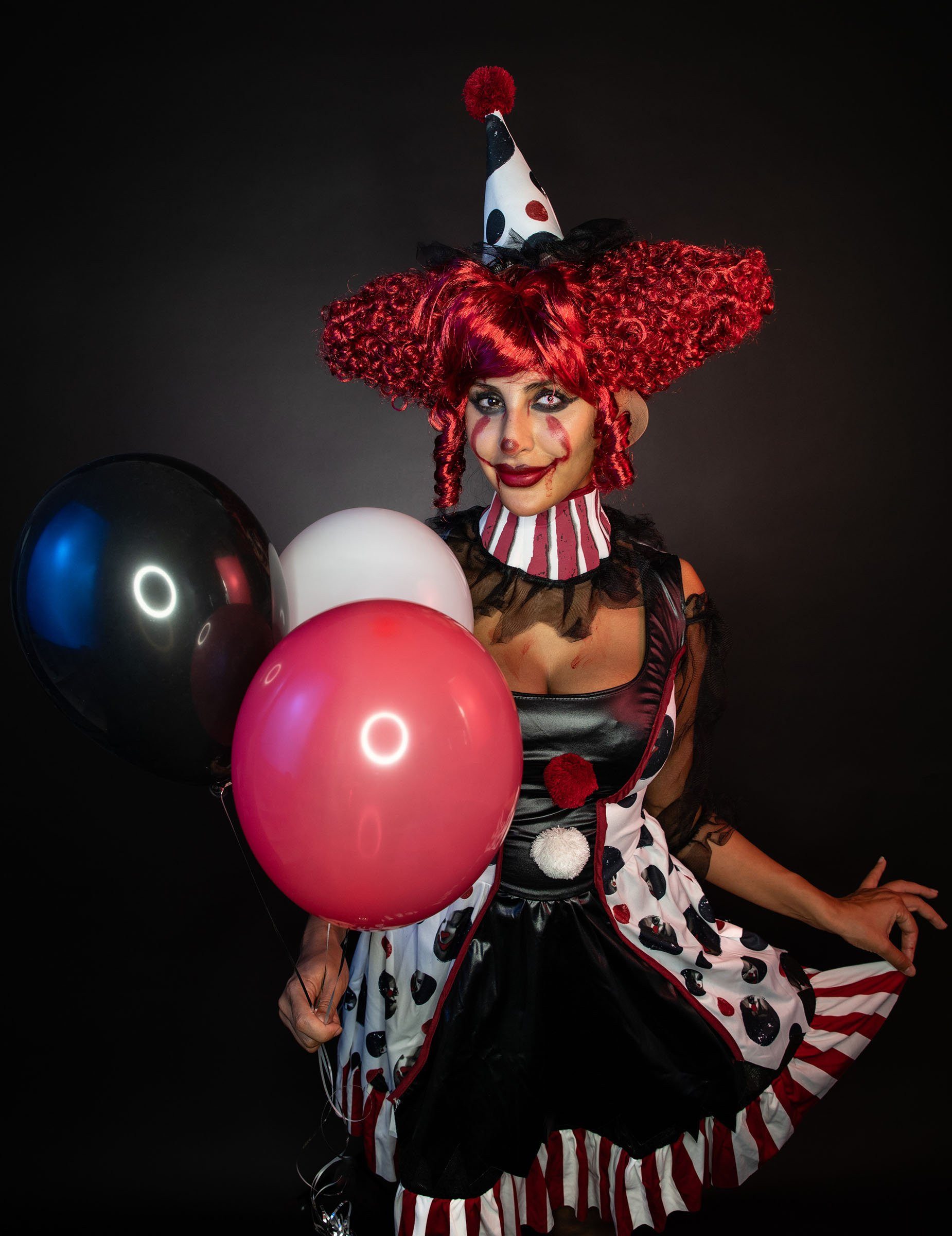 California Costumes Kostüm Psycho-Clown-Kostüm für Damen Halloween-Kostüm schwarz-weiss-rot