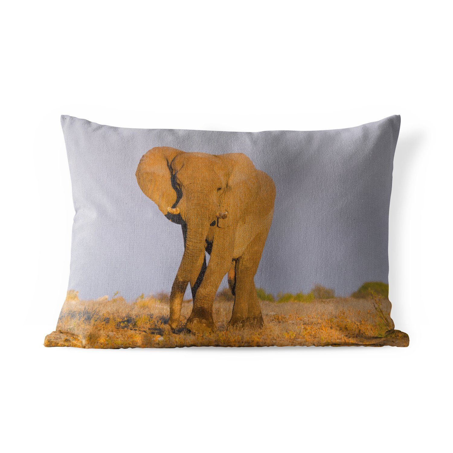 MuchoWow Dekokissen Afrikanischer Elefant im Sand, Outdoor-Dekorationskissen, Polyester, Dekokissenbezug, Kissenhülle