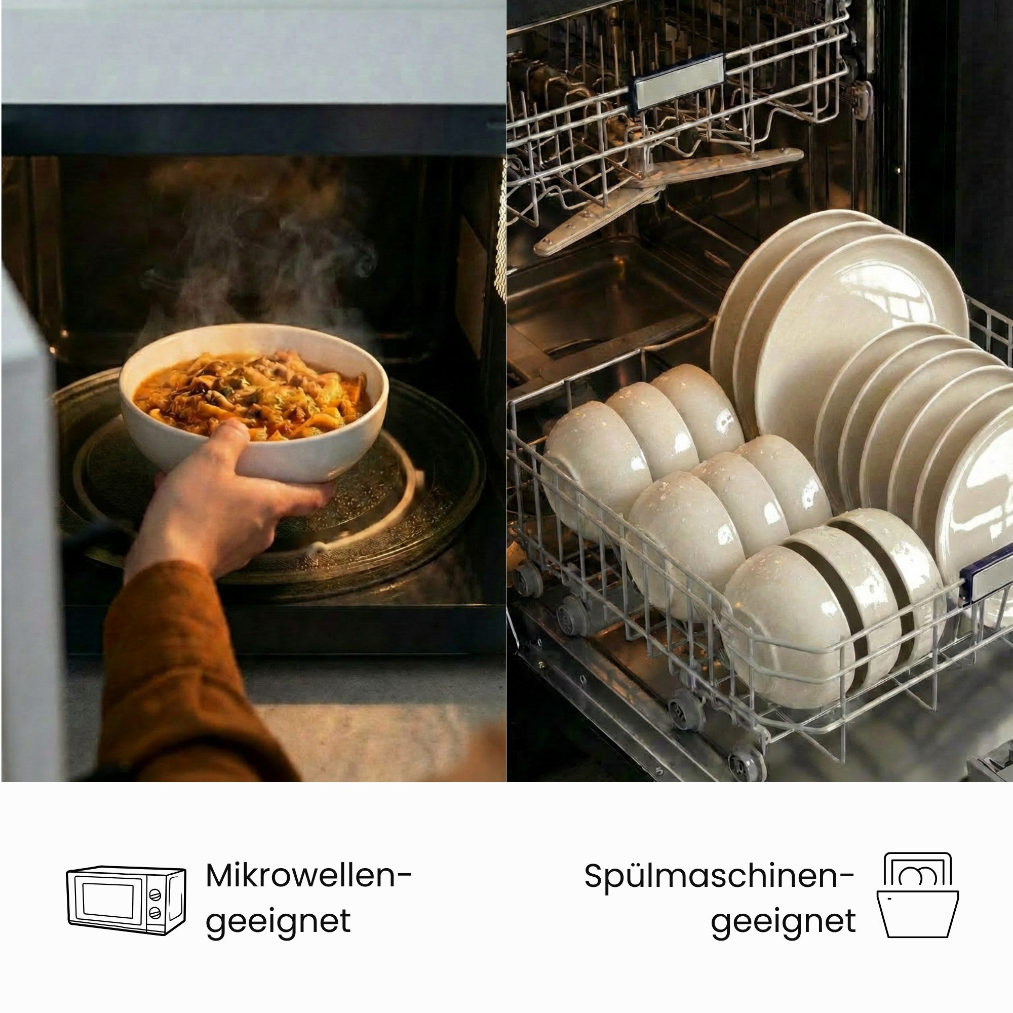 Zoha Geschirr-Set Roma, modernes Tafelservice Spülmaschinen- & Mikrowellengeeignet (24-tlg), 6 Personen, Porzellan, Kombiset mit Craquelé-Struktur, Warm-Beige Färbung für Eleganten Look