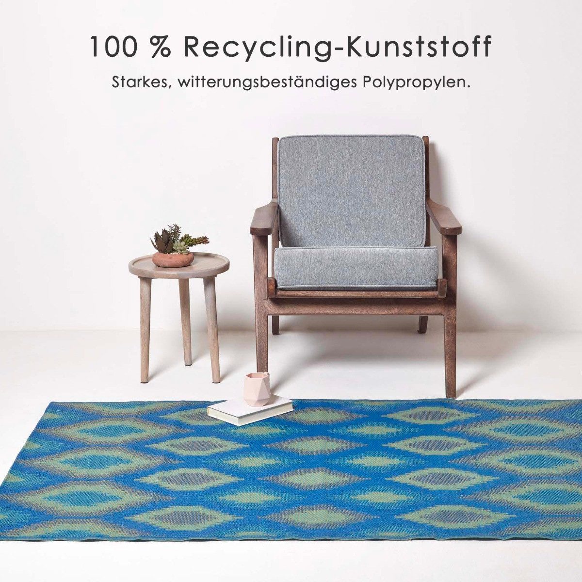 Homescapes Outdoorteppich Outdoor-Teppich Amber aus Polpropylen mit blau-grünem, 180 x 270 cm, rechteckig, Höhe: 20 mm
