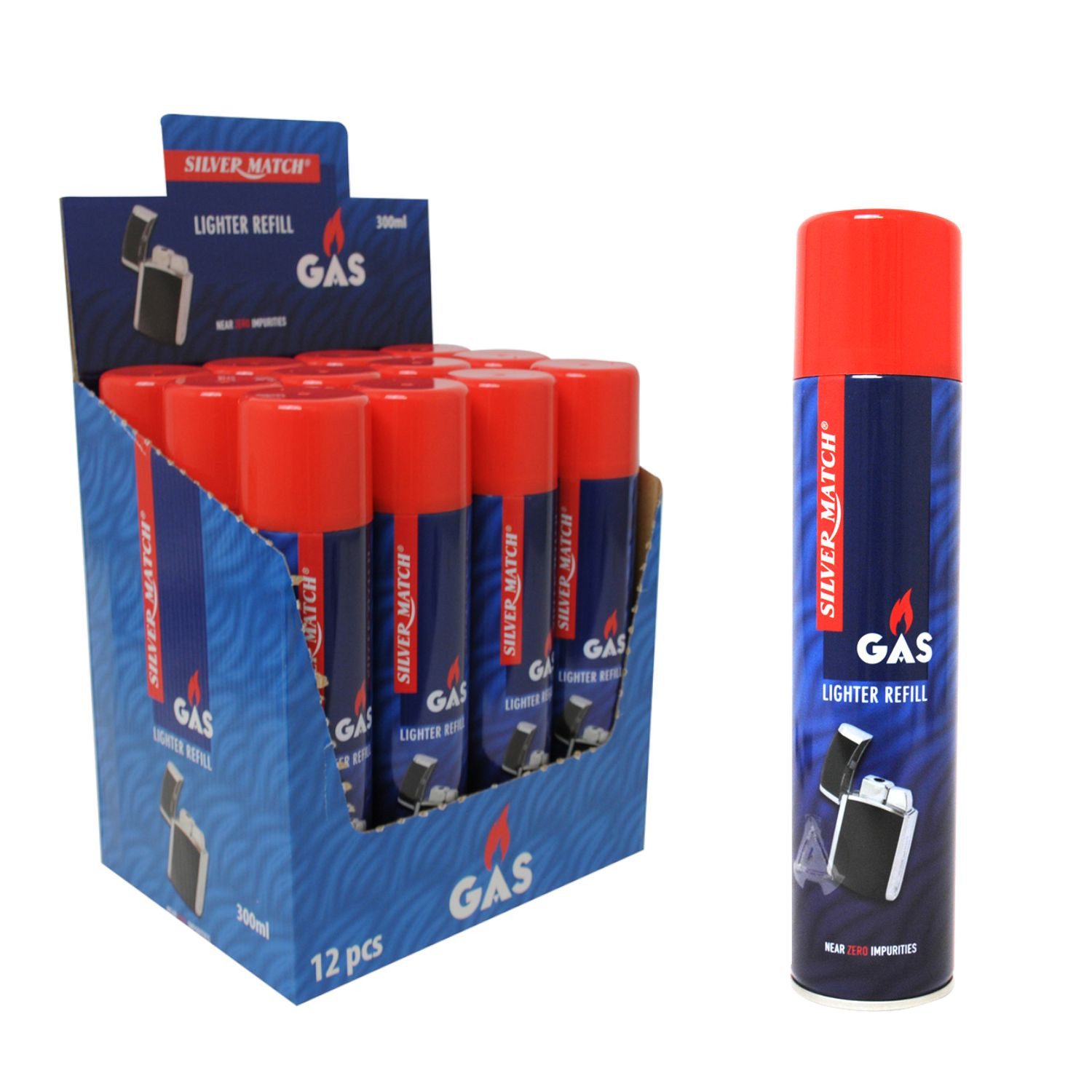 Polyflame Gas 12x Feuerzeuggas 300 ml Butan Feuerzeug Gas 6 Adapter Nachfüllgas 3,6l