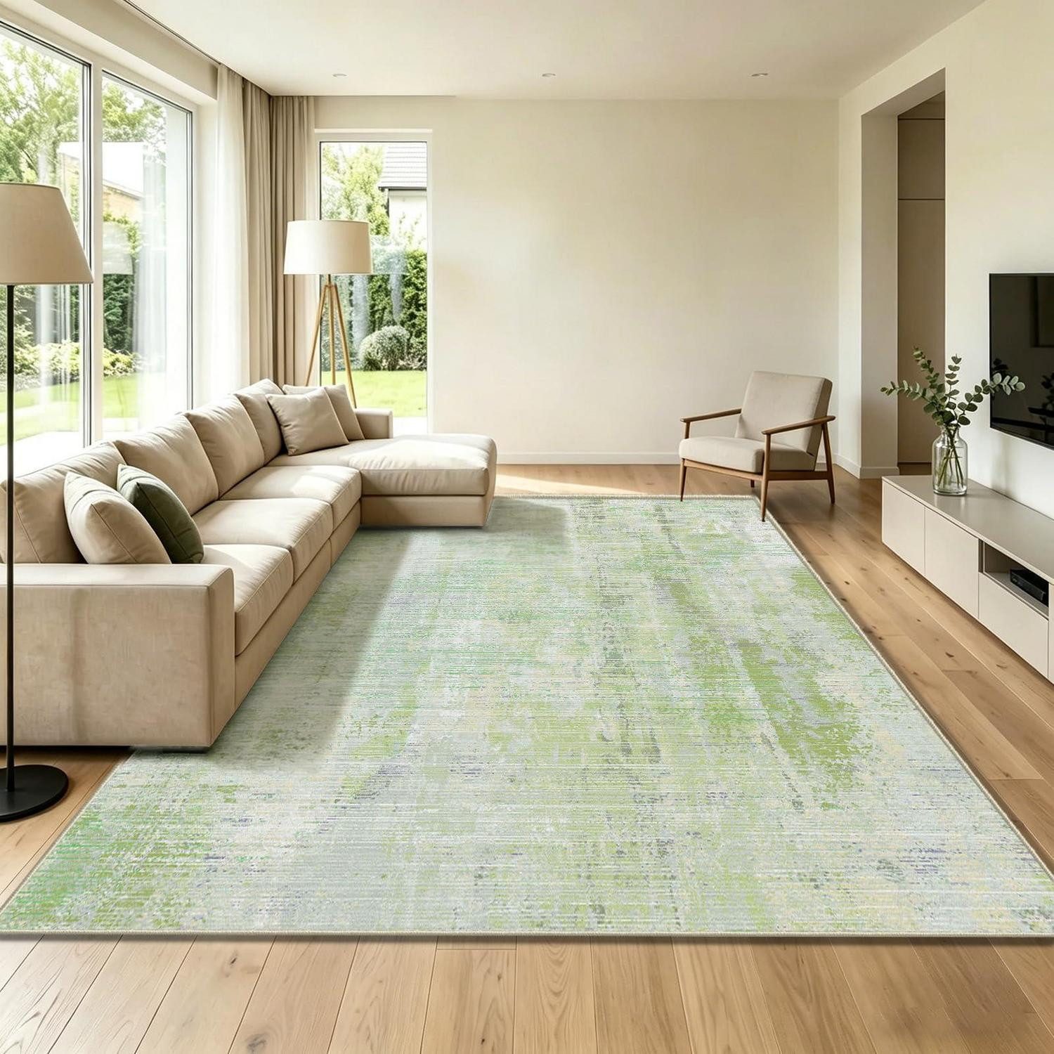 LuxusKollektion Teppich Teppich Grün 200x300cm abstrakt rutschfest waschbar, rechteckig, Höhe: 10 mm