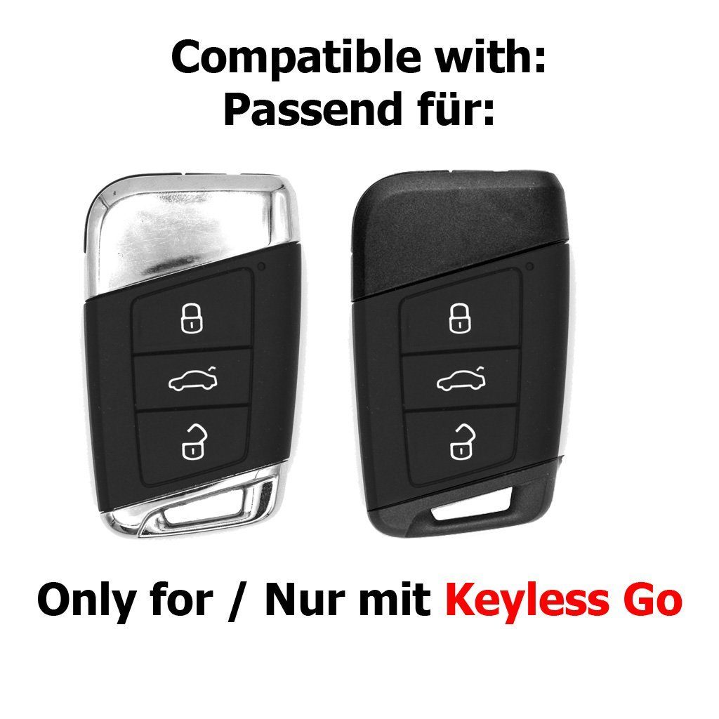 mt-key Schlüsseltasche Autoschlüssel Metallic für T-Roc KEYLESS Hardcover Passat Skoda B8 Metallic Superb VW SMARTKEY Blue, Schutzhülle Blau Arteon