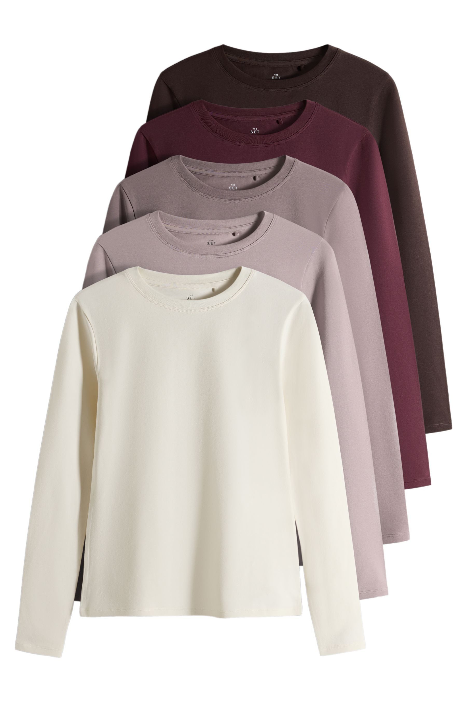 The Set Langarmshirt The Set Enge Langarmshirts mit Rundhalsausschnitt, (5-tlg)