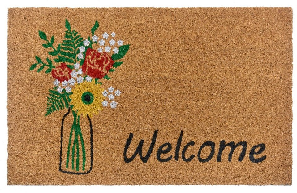 Fußmatte Welcome & Flowers, HANSE Home, rechteckig, Höhe: 15 mm, Kokos,  Schmutzfangmatte, Outdoor, Rutschfest, Innen, Kokosmatte, Flur